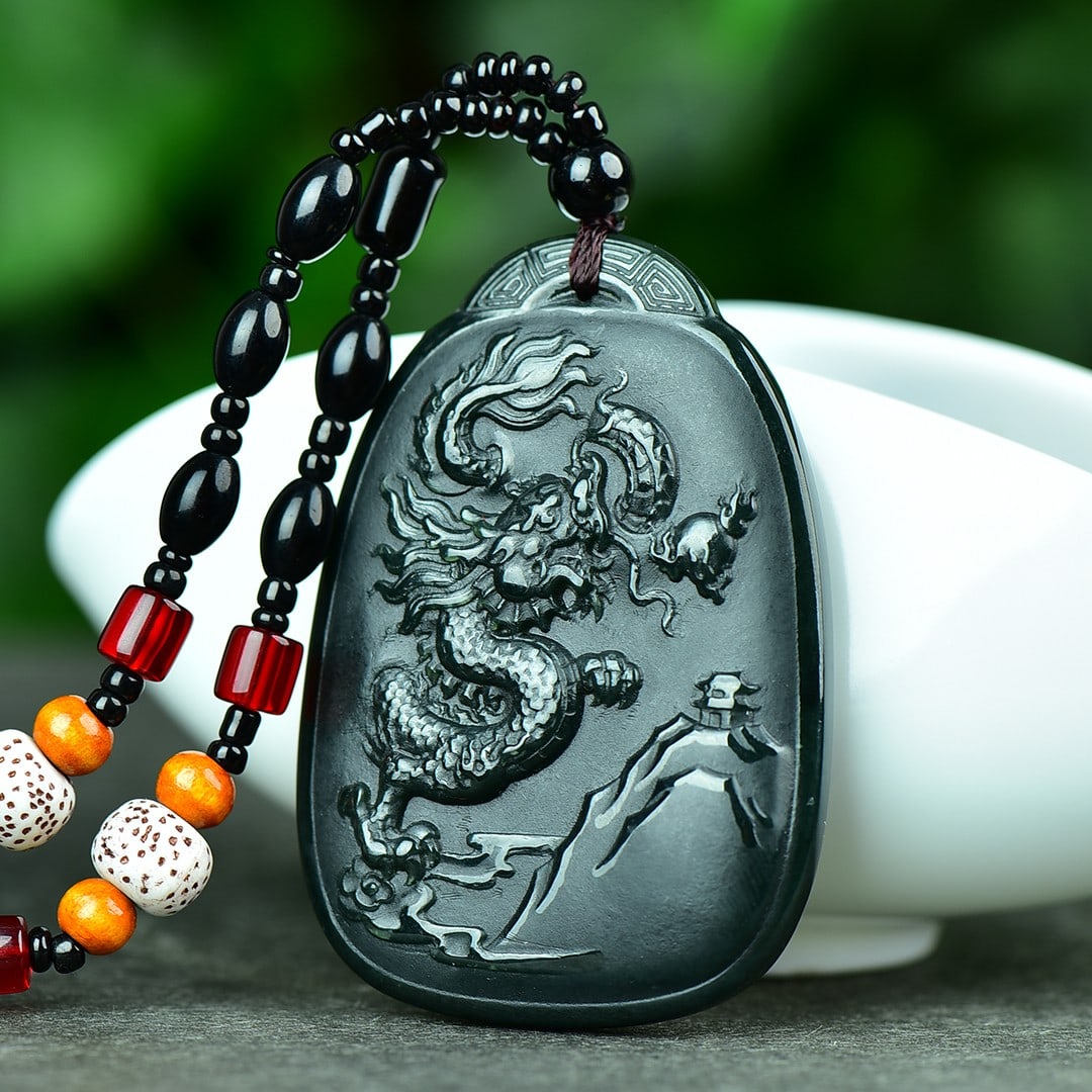 An Exquisite Sapphire Landscape and Dragon Pattern Pendant: An Exquisite Sapphire Landscape and Dragon Pattern Pendant,Size:1.7inx2.4in 