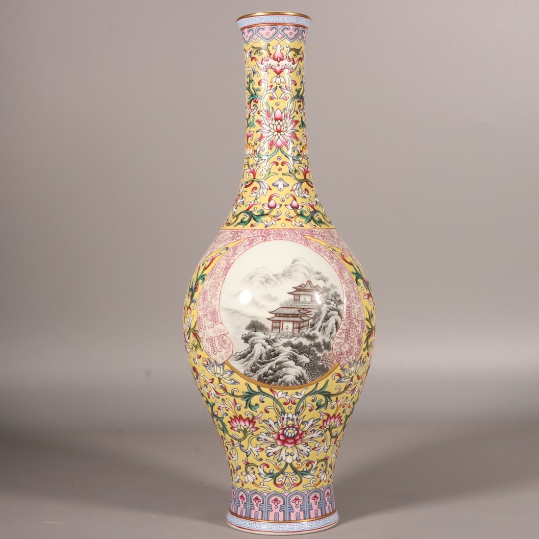 A Rare Enamel Lotus Pattern Vase: A Rare Enamel Lotus Pattern Vase,Qing Dynasty,China,Qianlong Six-character Mark,Size:14inx5.5in 珐琅彩缠枝莲纹瓶,中国清代,ߙ