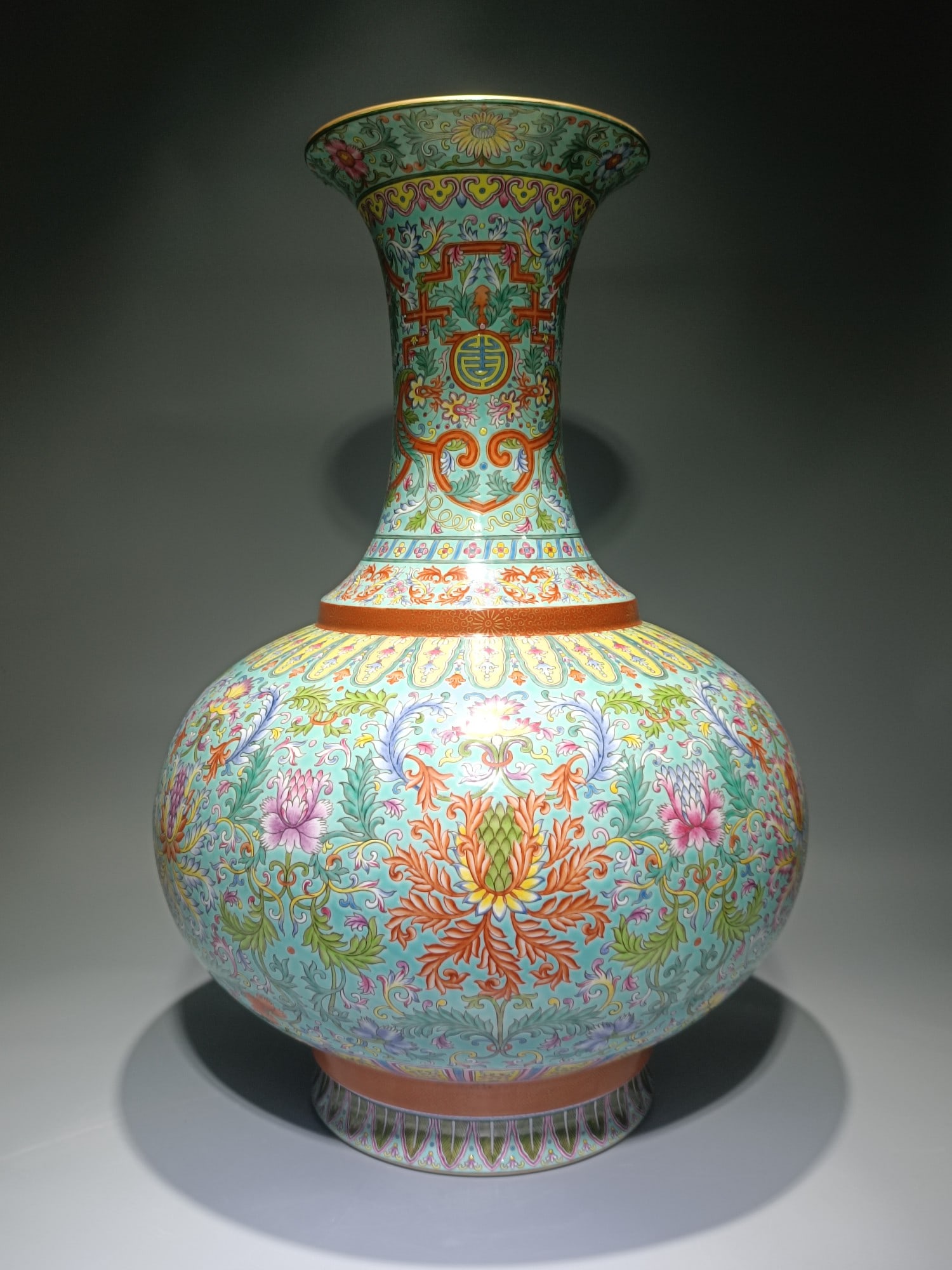 A Huge Famille-Rose Turquoise Glazed Lotus Pattern Vase (1 of 9)