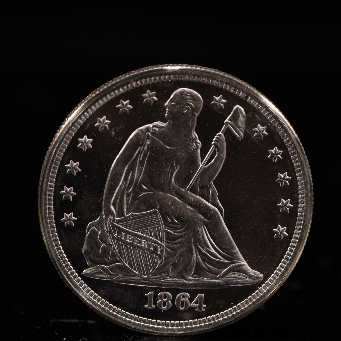 USA One Dollar 1864 Coin: American coin. IN GOD WE TRUST / LIBERTY / 1864 / UNITED STATES OF AMERICA / ONE DOL. Weight:26.9g.