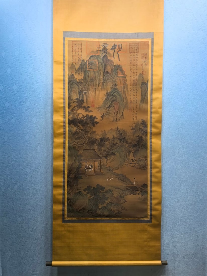 A Chinese Vertical Scroll Ink Painting of Landscape and Figure on Silk: A Chinese Vertical Scroll Ink Painting of Landscape and Figure on Silk,Tao Yuanming,Size:25.2inx54.7in 一幅中国水墨绢本山水人物&