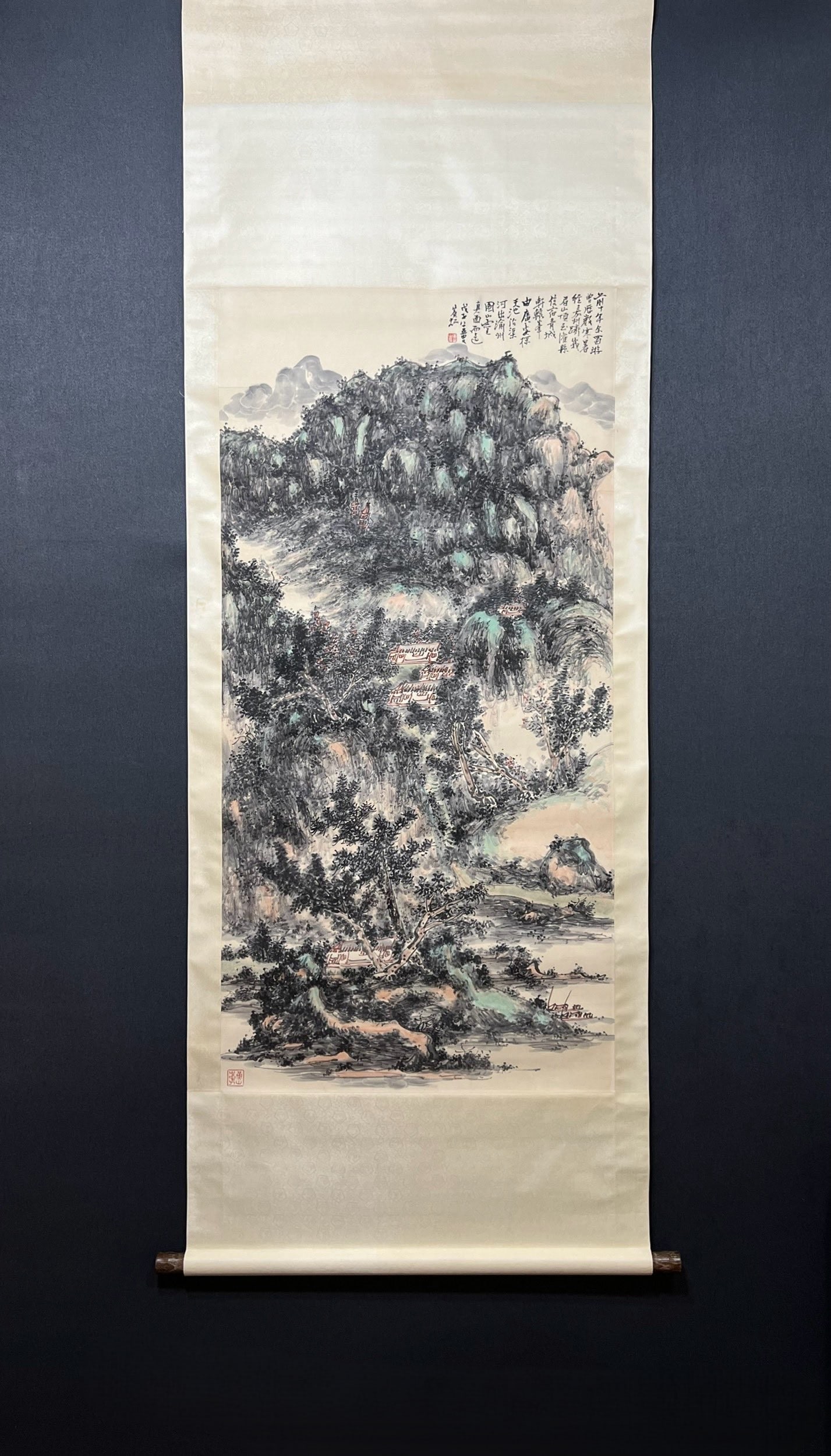 A Chinese Vertical Scroll Ink Painting of Landscape on Paper (1 of 9)