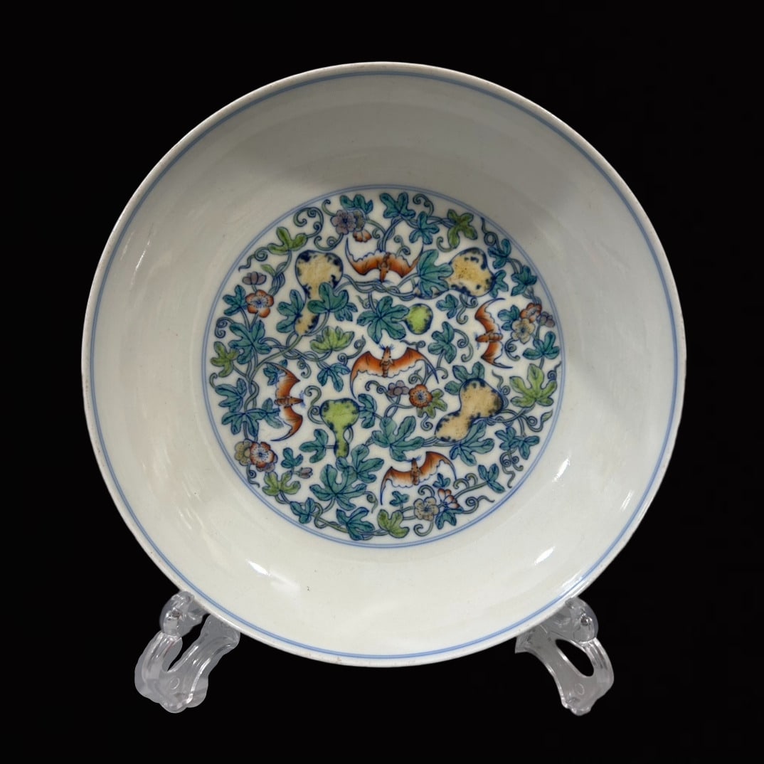 An Exquisite Doucai Bats and Gourd Pattern Plate (1 of 6)