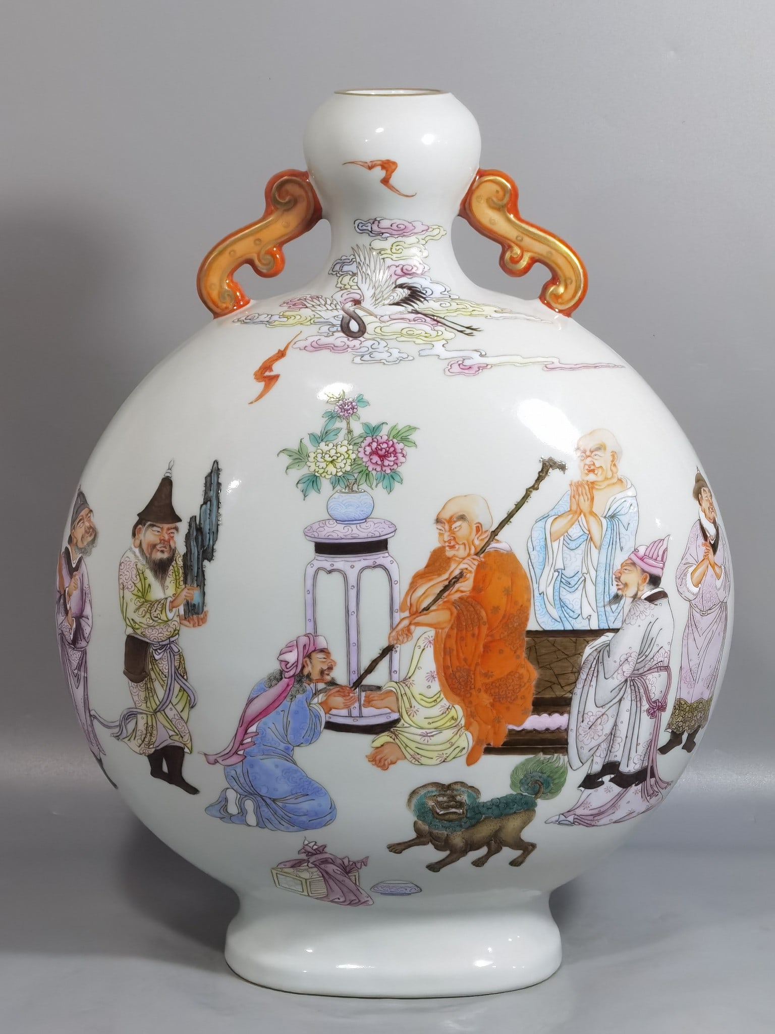 A Rare Famille-Rose Character and Story Pattern Double-Ears Vase,with poem (1 of 9)
