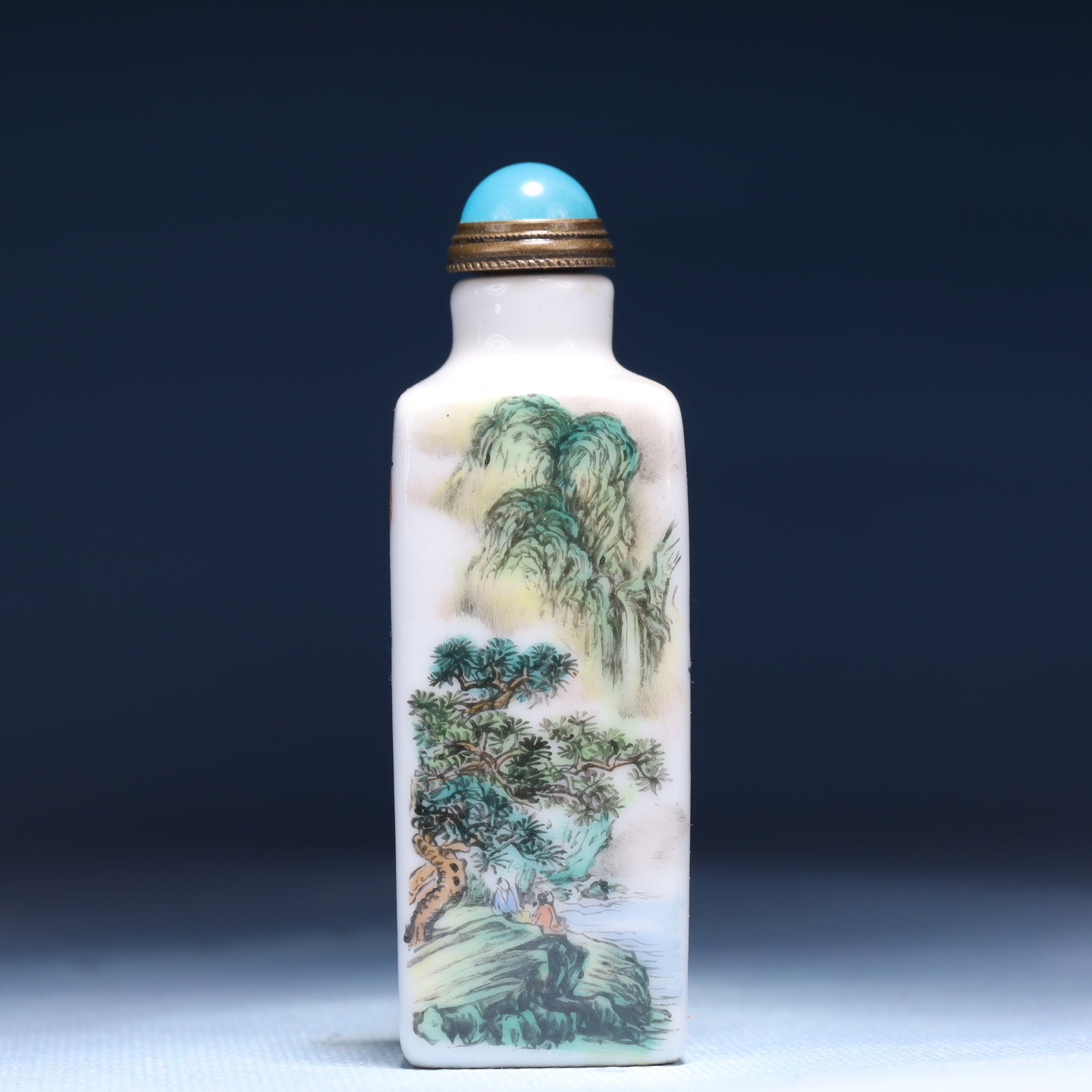 An Exquisite Enamel Landscape and Figure Pattern Snuff Bottle,with poem: An Exquisite Enamel Landscape and Figure Pattern Snuff Bottle,with poem,Qing Dynasty,China,Qianlong Four-character Mark,Size:1.2inx3.3in,Weight:52g 珐琅彩山水人