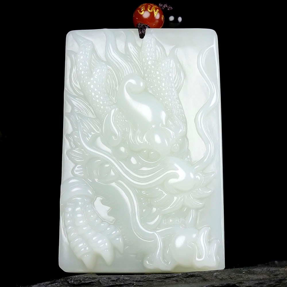 An Exquisite White Jade Dragon Pattern Pendant: An Exquisite White Jade Dragon Pattern Pendant,Size:2.4inx1.5inx0.3in 白玉龙纹挂件
