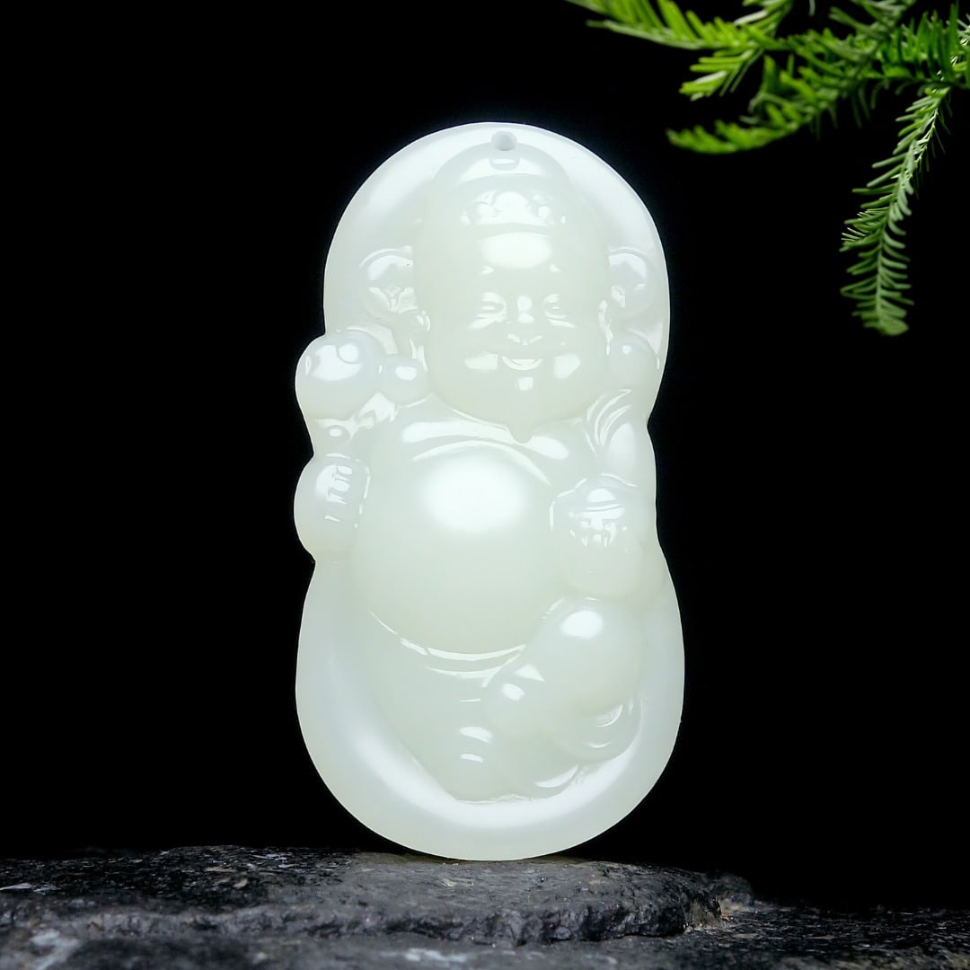 An Exquisite White Jade Statue of Mammon Pendant: An Exquisite White Jade Statue of Mammon Pendant,Size:1.7inx0.9inx0.3in 白玉财神像挂件
