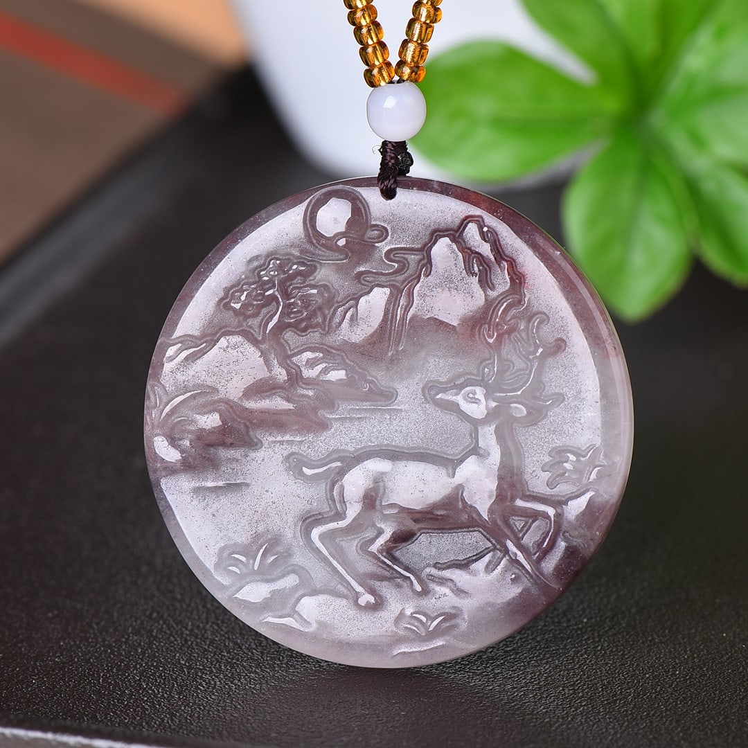 An Exquisite Black and White Jade Deer Pattern Pendant: An Exquisite Black and White Jade Deer Pattern Pendant,Size:2inx2in 黑玉鹿纹挂件