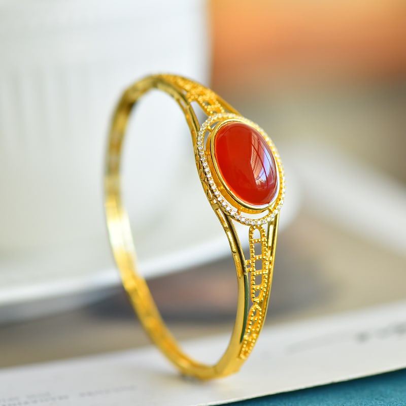 An Exquisite Sterling Silver-Gold Plated Inlaid Agate Bracelets (1 of 5)