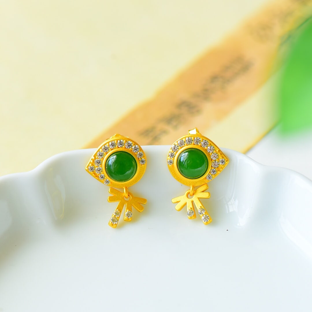 A Pair of Exquisite Sterling Silver-Gold Plated Inlaid Jasper Earrings,Inlaid Diamond: A Pair of Exquisite Sterling Silver-Gold Plated Inlaid Jasper Earrings,Inlaid Diamond,Size:0.5inx0.7in 一对纯银镀金镶碧玉耳钉,嵌