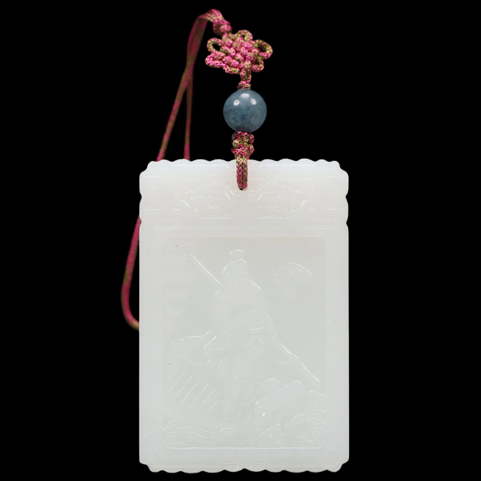 An Exquisite White Jade Figure Pattern Pendant, with poem: An Exquisite White Jade Figure Pattern Pendant, with poem, Qing Dynasty, China, Size:1.5inx0.3inx2.3in, Weight:48g 