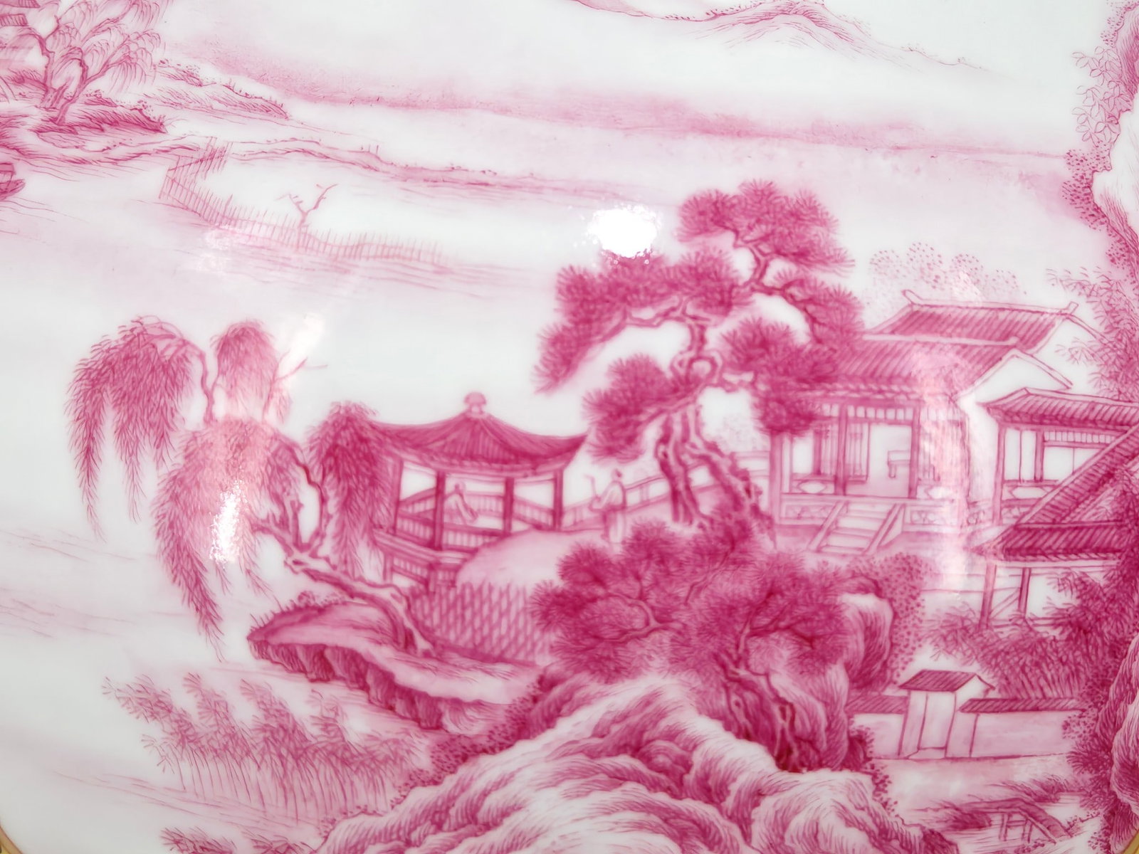 A Rare Enamel Ruby Red-Glazed Landscape Pattern Double-Ears Vase - 6