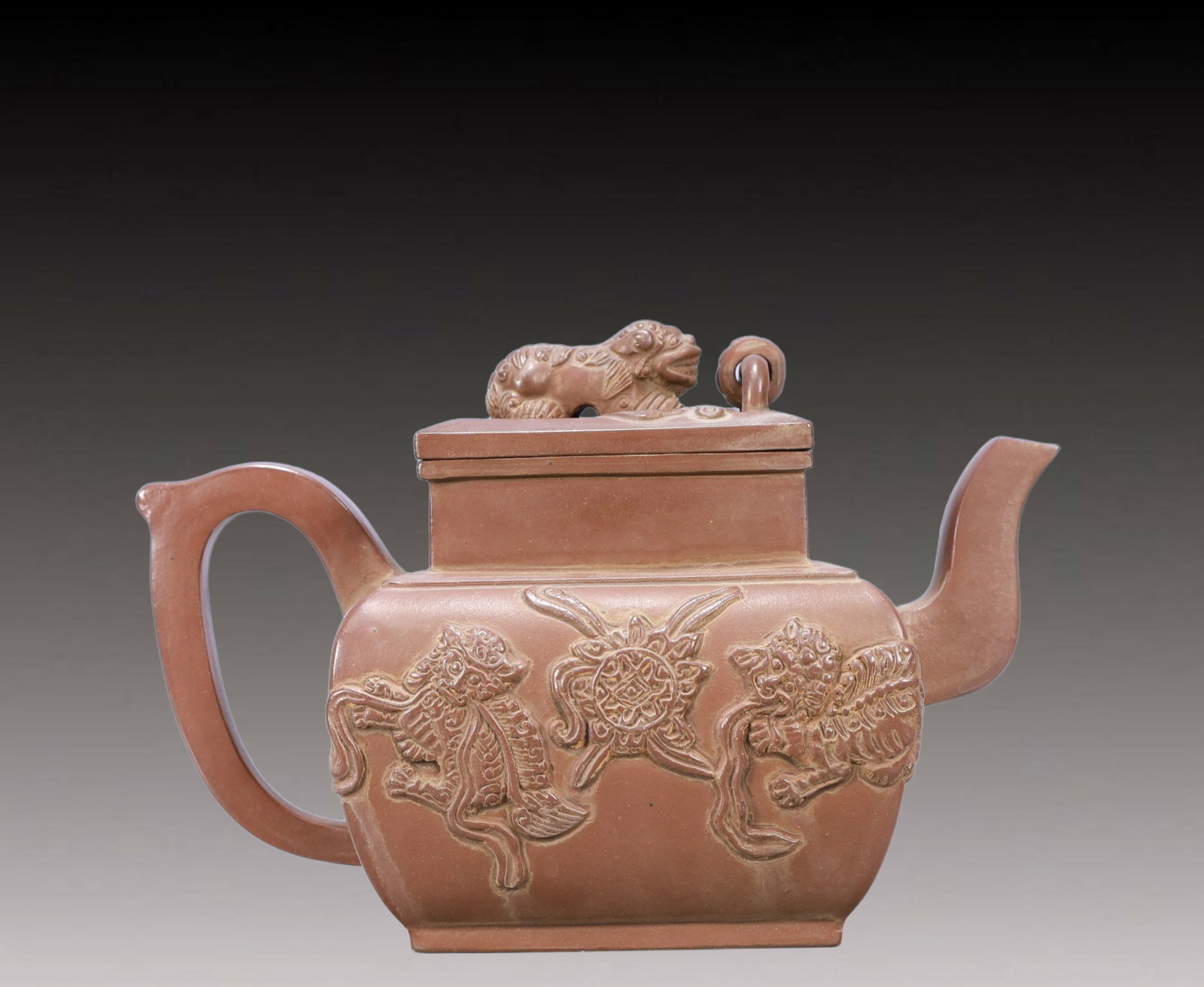 A Rare Purple Sands Auspicious Beast Pattern Teapot (1 of 9)