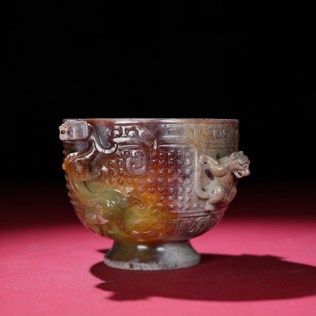 An Exquisite Archaic Jade Chi-Dragon Pattern Cup - 2