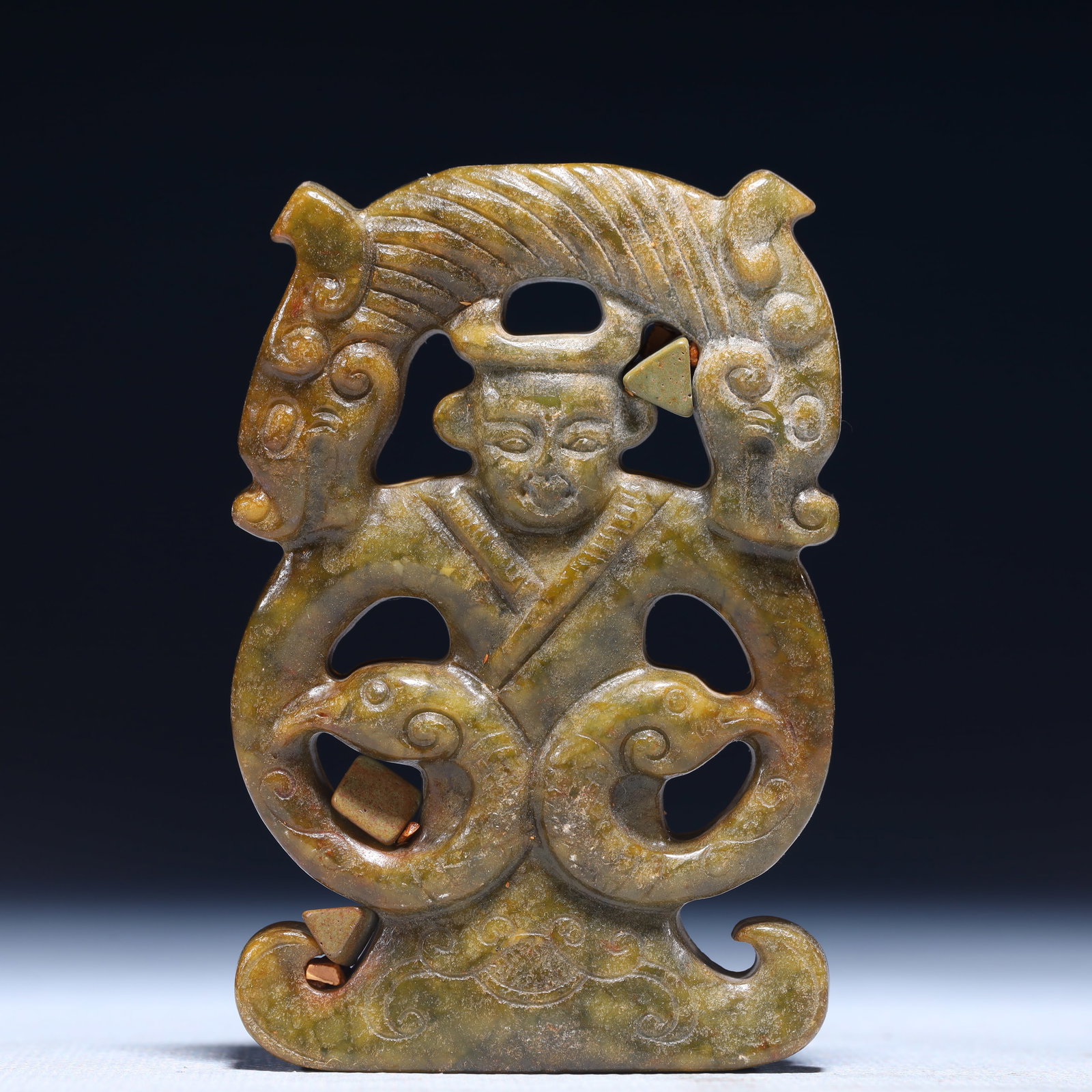 An Exquisite Archaic Jade Figure Pendant: An Exquisite Archaic Jade Figure Pendant,Ancient Time,China,Size:2.2inx0.4inx3.3in,Weight:103g 高古玉人物挂件,中国远古时期