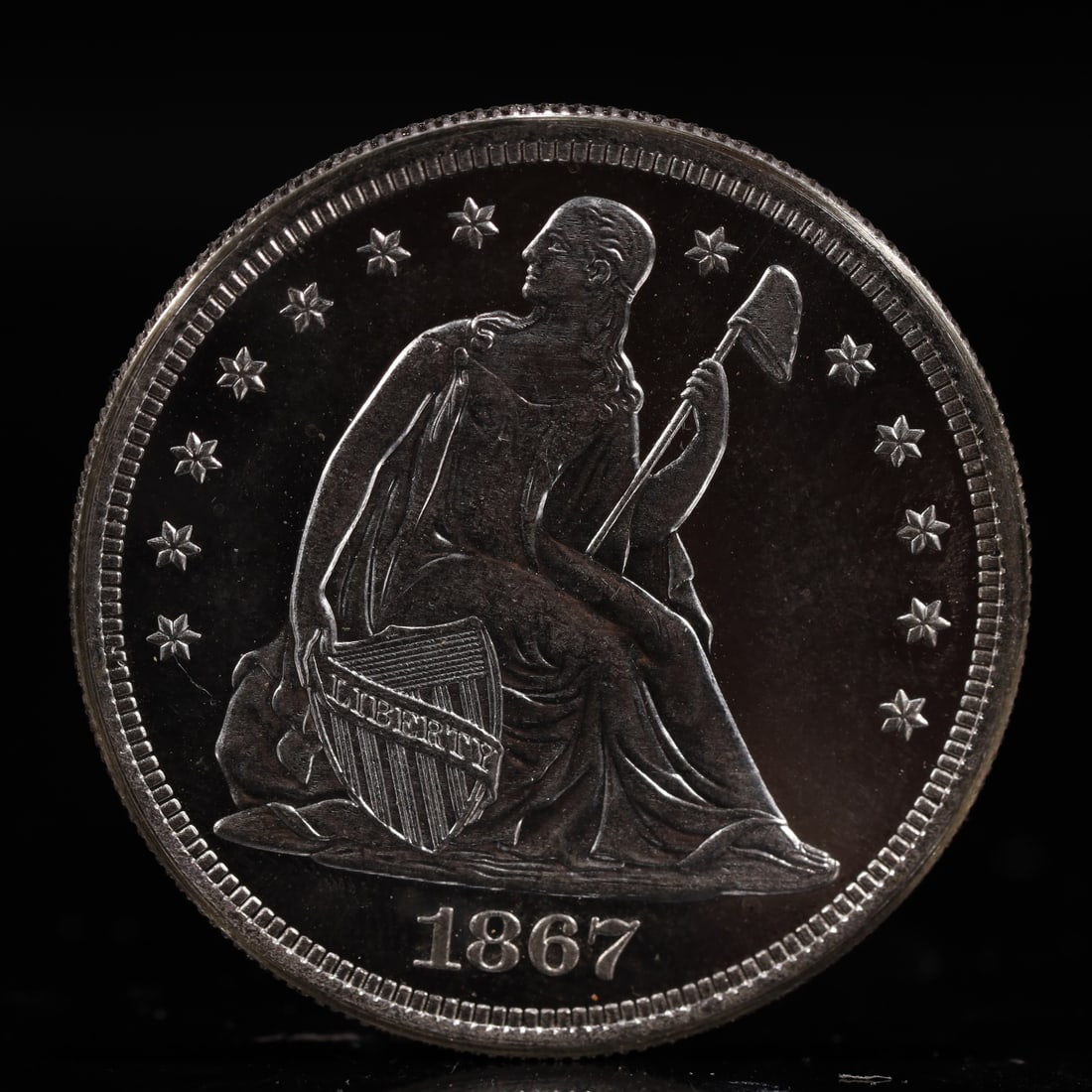 USA One Dollar 1867 Coin: American coin. IN GOD WE TRUST / LIBERTY / 1867 / UNITED STATES OF AMERICA / ONE DOL. Weight:26.9g.