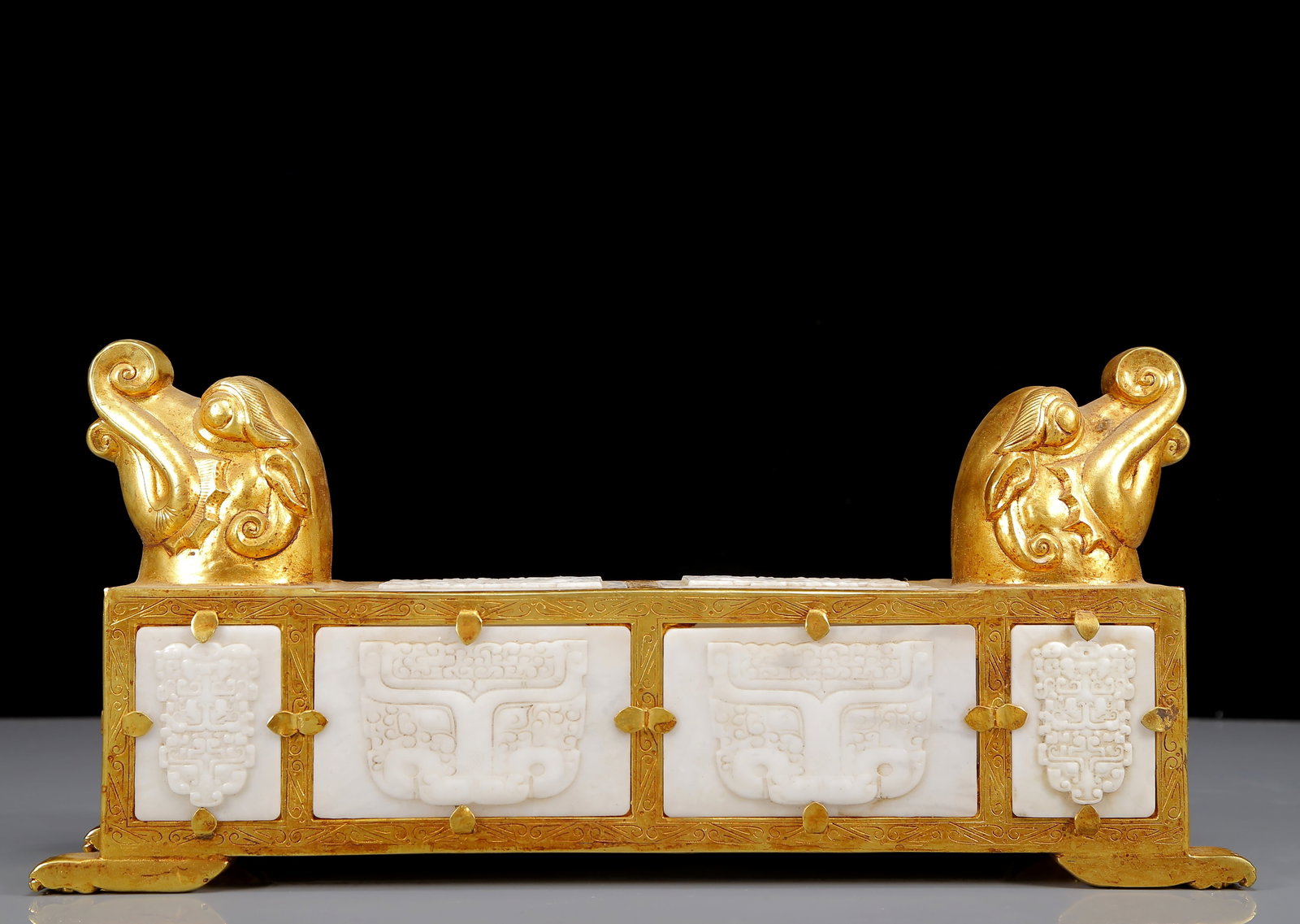 A Rare Gilt Inlaid White Jade Auspicious Beast Pattern Pillow (1 of 8)