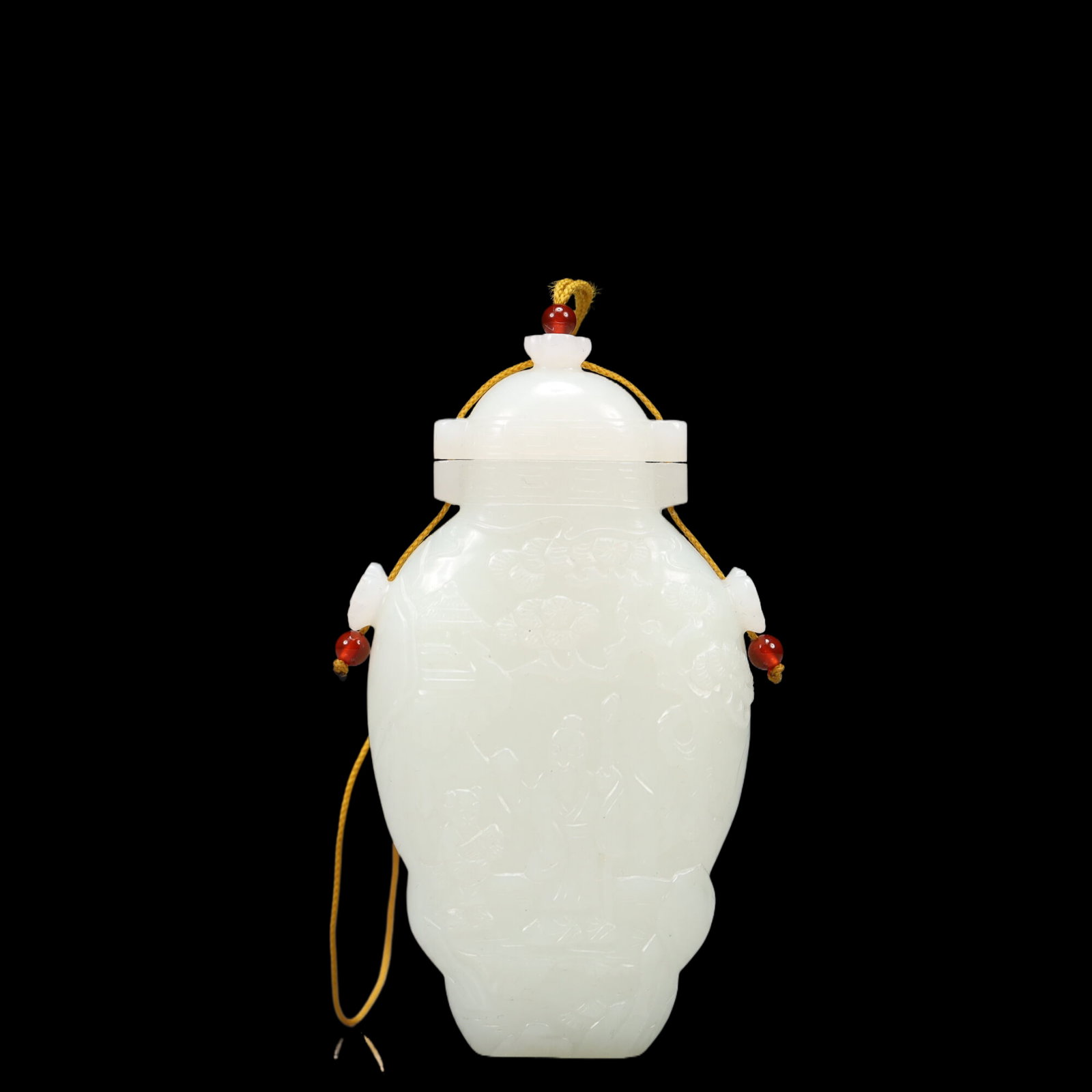 An Exquisite White Jade Figure Pattern Double-Ears Hanging Bottle, with poem (1 of 6)