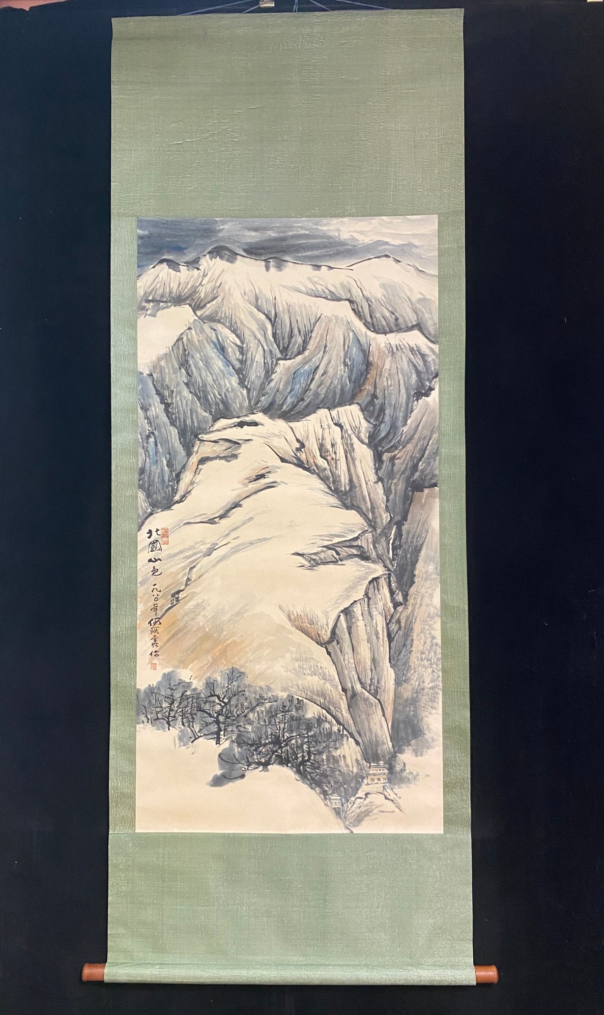 A Chinese Vertical Scroll Ink Painting of Landscape on Paper (1 of 7)