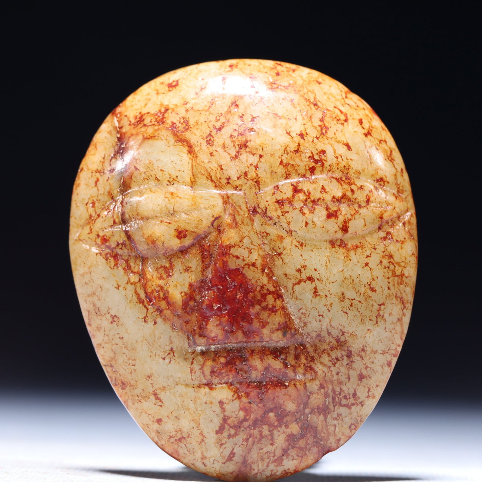 An Archaic Hongshan Culture Yellow Jade Figure-Face Pattern Ornament: An Archaic Hongshan Culture Yellow Jade Figure-Face Pattern Ornament,Ancient Time,China,Size:2.2inx0.4inx2.8in,Weight:95g 