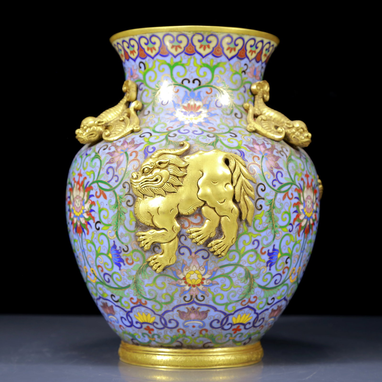 An Exquisite Cloisonne Lotus and Lion Pattern Double-Ears Vase (1 of 12)