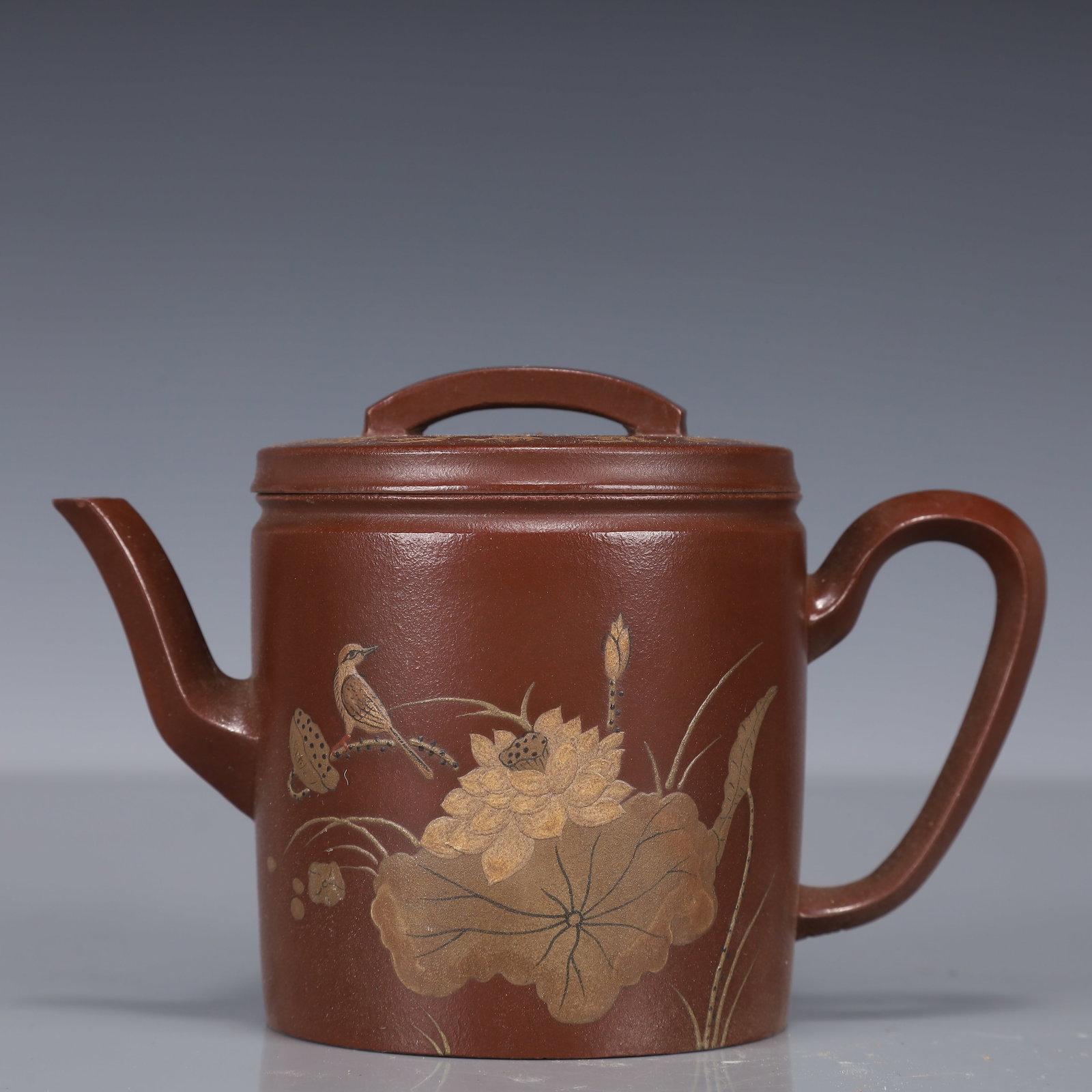An Exquisite Purple Sands Flower and Bird Pattern Teapot, With poem (1 of 9)