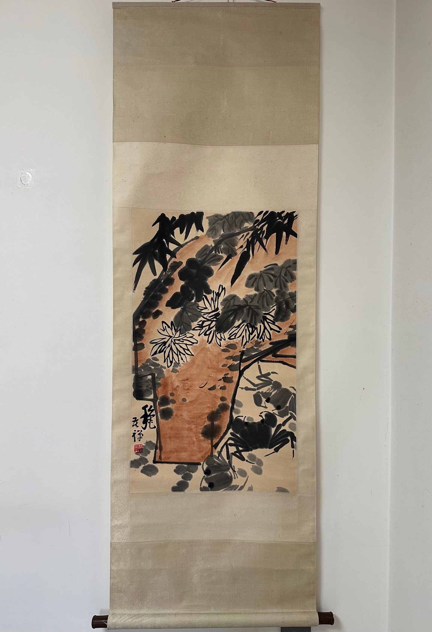 A Chinese Vertical Scroll Ink Painting of Flower on Paper (1 of 8)