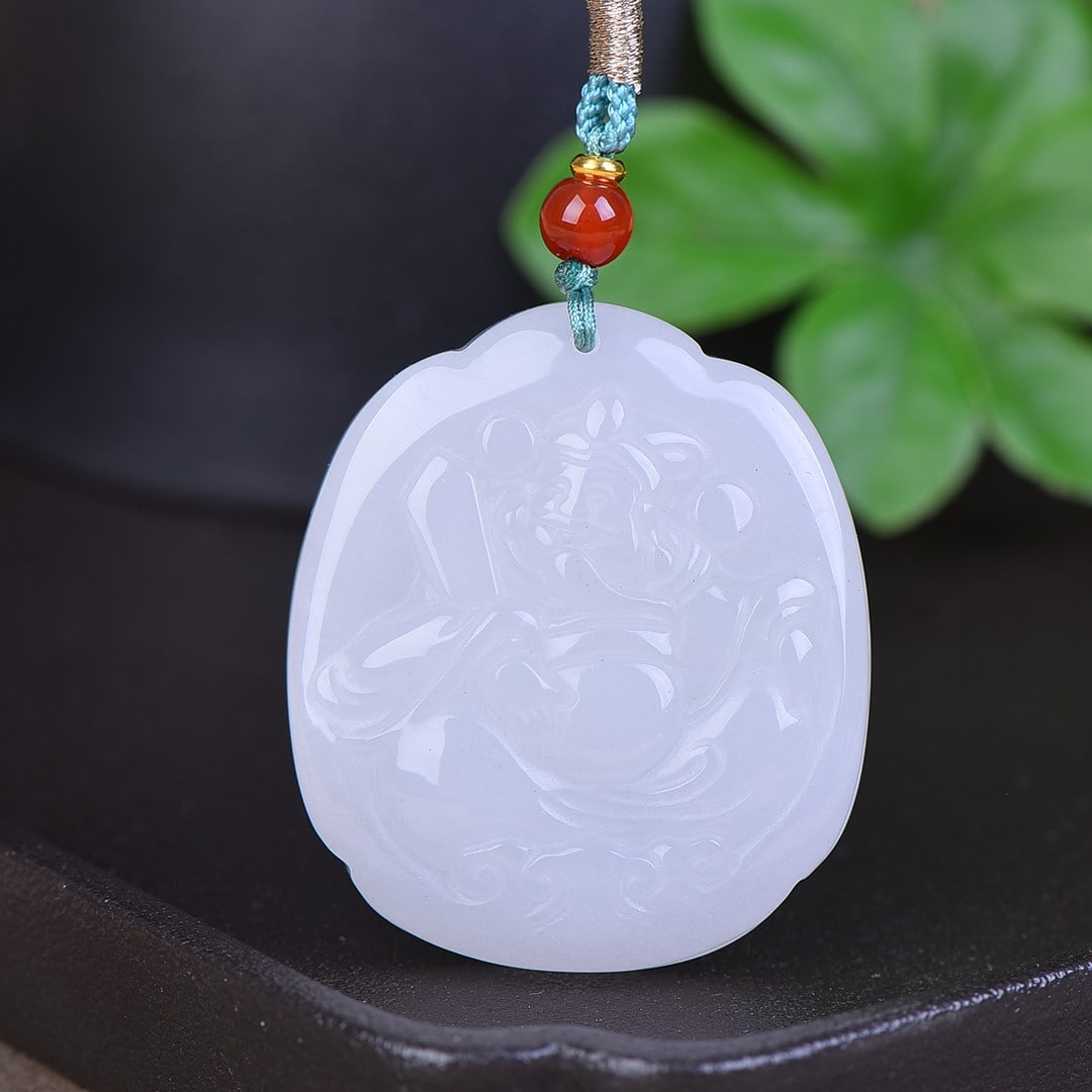 An Exquisite Jadeite Statue of Mammon Pendant: An Exquisite Jadeite Statue of Mammon Pendant,Size:1.5inx1.7in 翡翠财神挂件