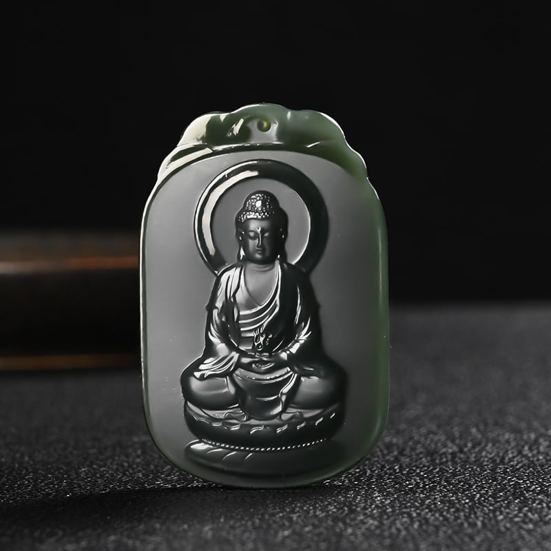 An Exquisite Cyan jade Statue of Sakyamuni Pendant: An Exquisite Cyan jade Statue of Sakyamuni Pendant,Size:2.1inx1.4inx0.3in 青玉如来像挂件