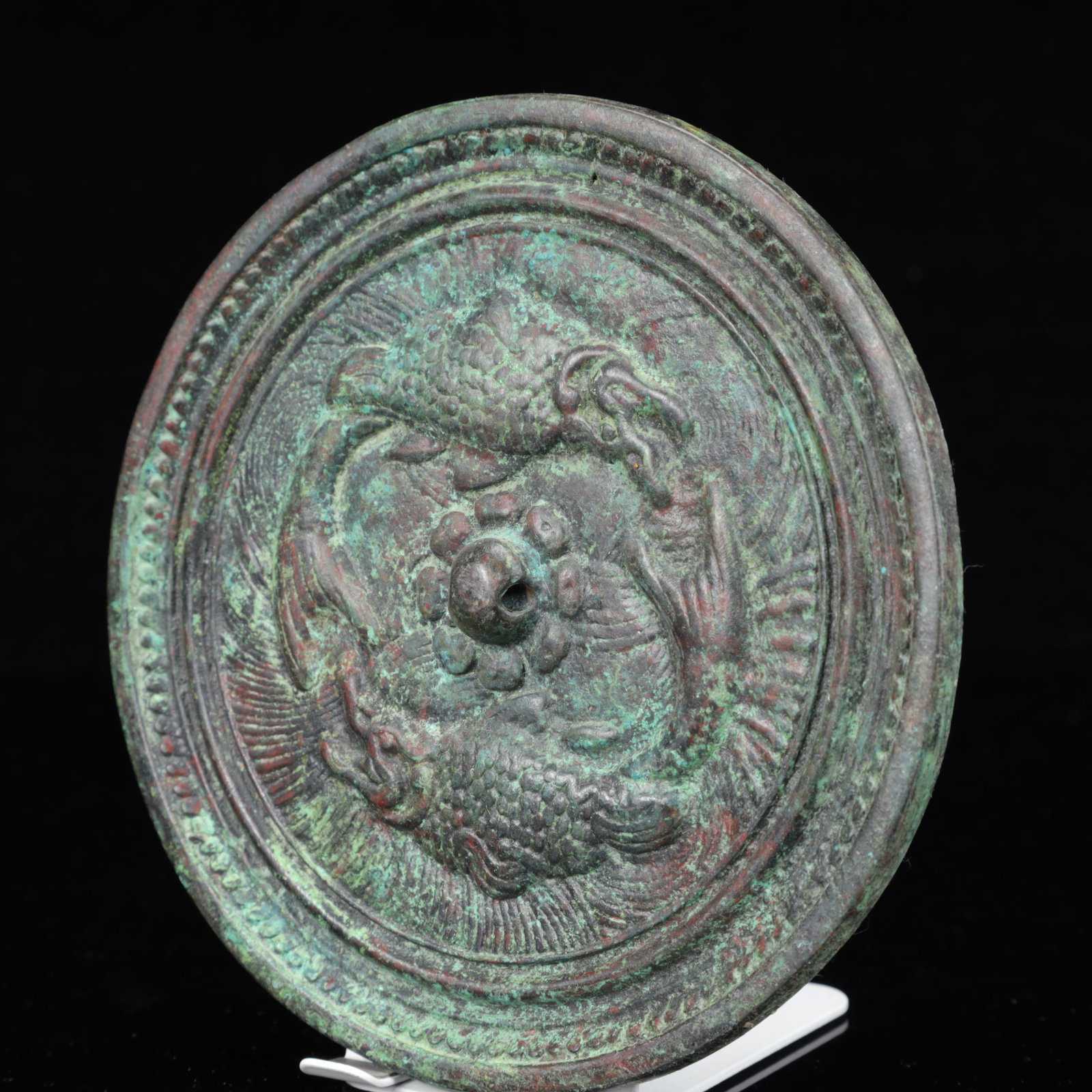 An Archaic Bronze Fish Pattern Round Mirror - 7