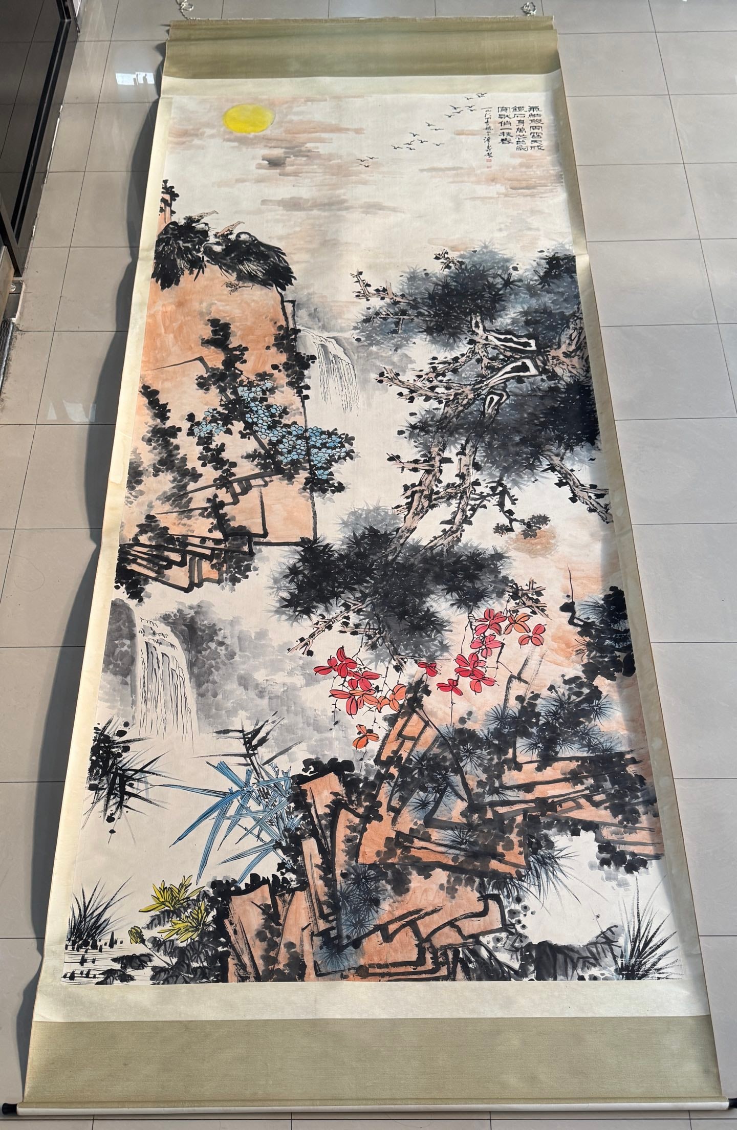 A Chinese Vertical Scroll Ink Painting of Pine and Eagle on Paper,Pan Tianshou (1 of 12)