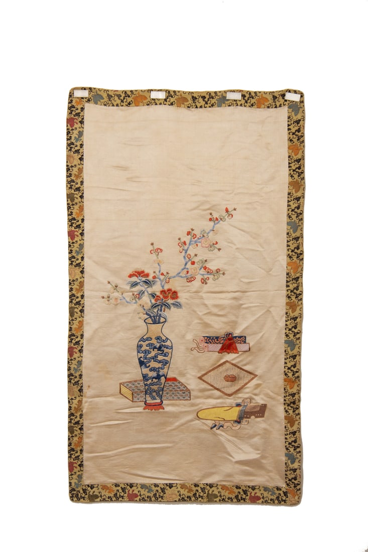 An Exquisite Embroidery Flower Pattern: An Exquisite Embroidery Flower Pattern,Qing Dynasty,China,Size:42.1inx24in 刺绣花卉图,中国清代