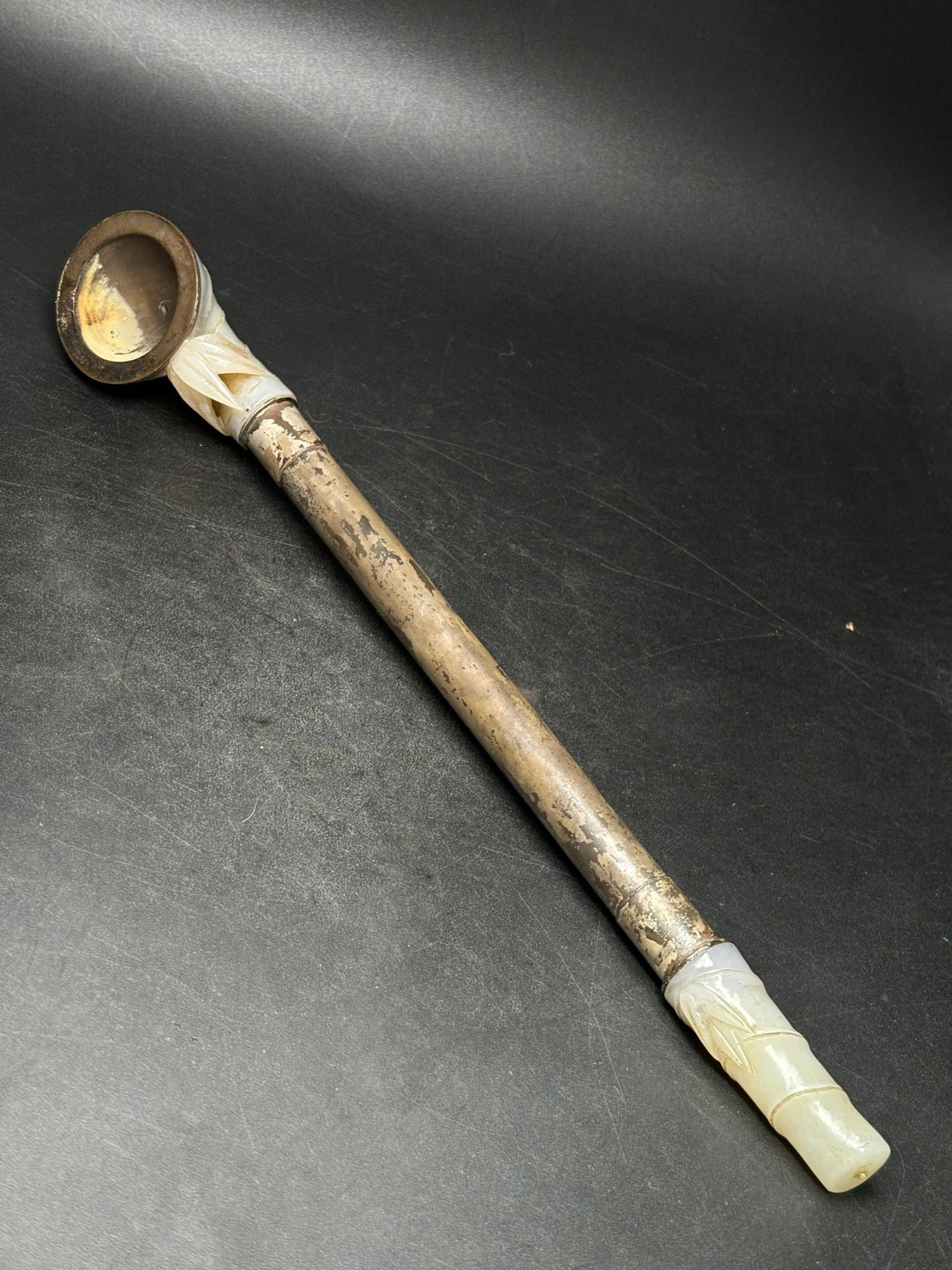 An Exquisite Silver Inlaid White Jade Bamboo Pattern Ornament (1 of 8)