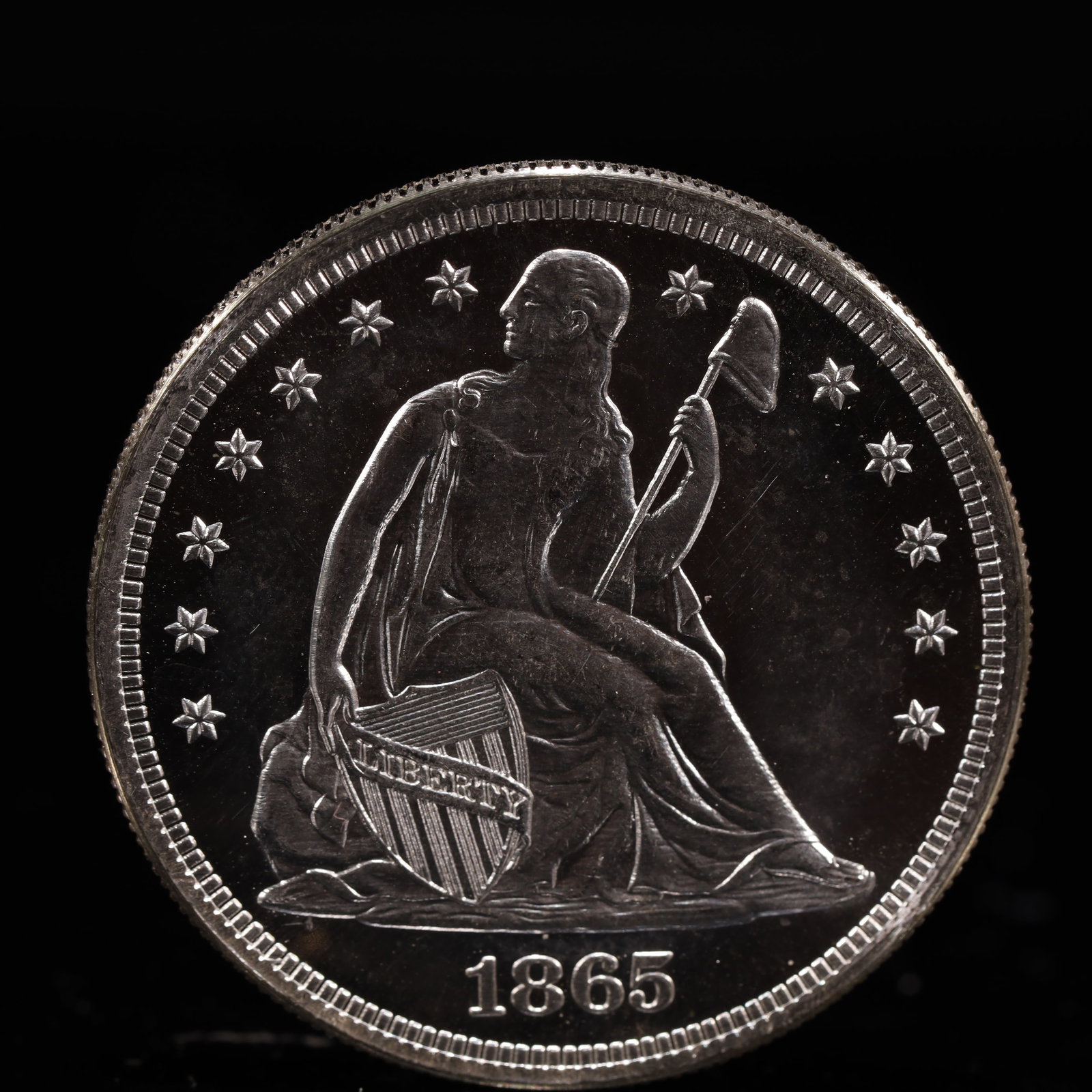 USA One Dollar 1865 Coin: American coin. IN GOD WE TRUST / LIBERTY / 1865 / UNITED STATES OF AMERICA / ONE DOL. Weight:26.9g.