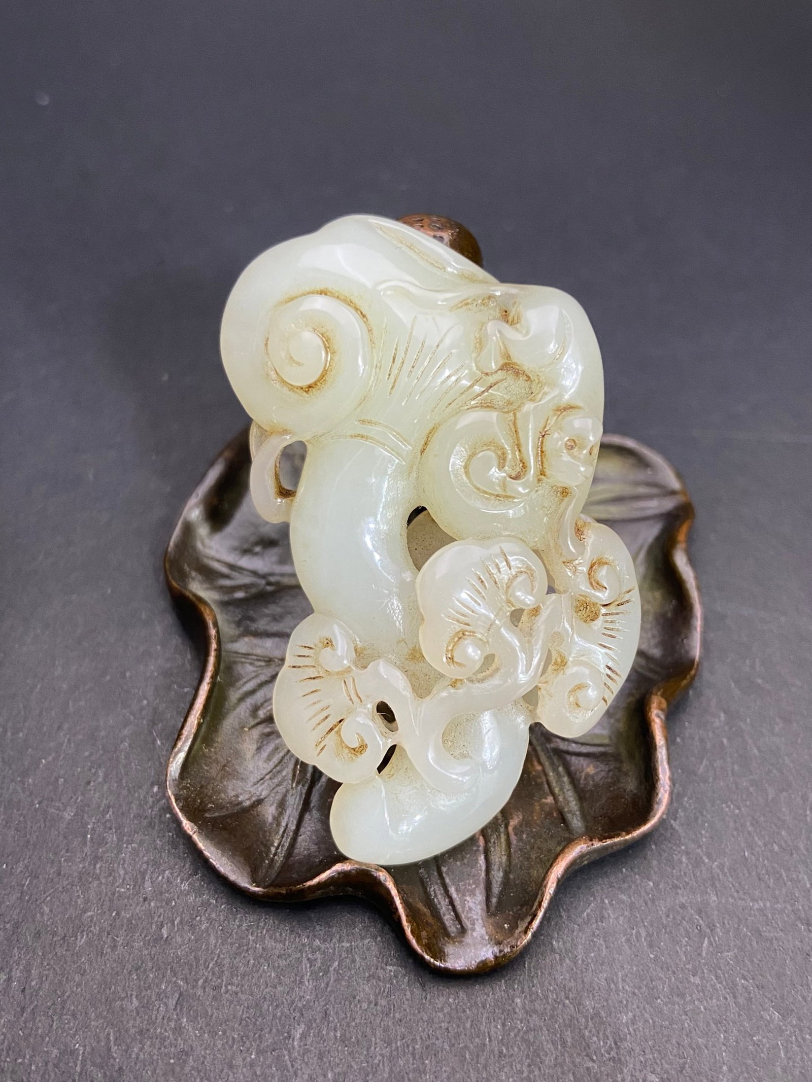 An Exquisite White Jade Monkey Pattern Ganoderma lucidum Pendant (1 of 7)