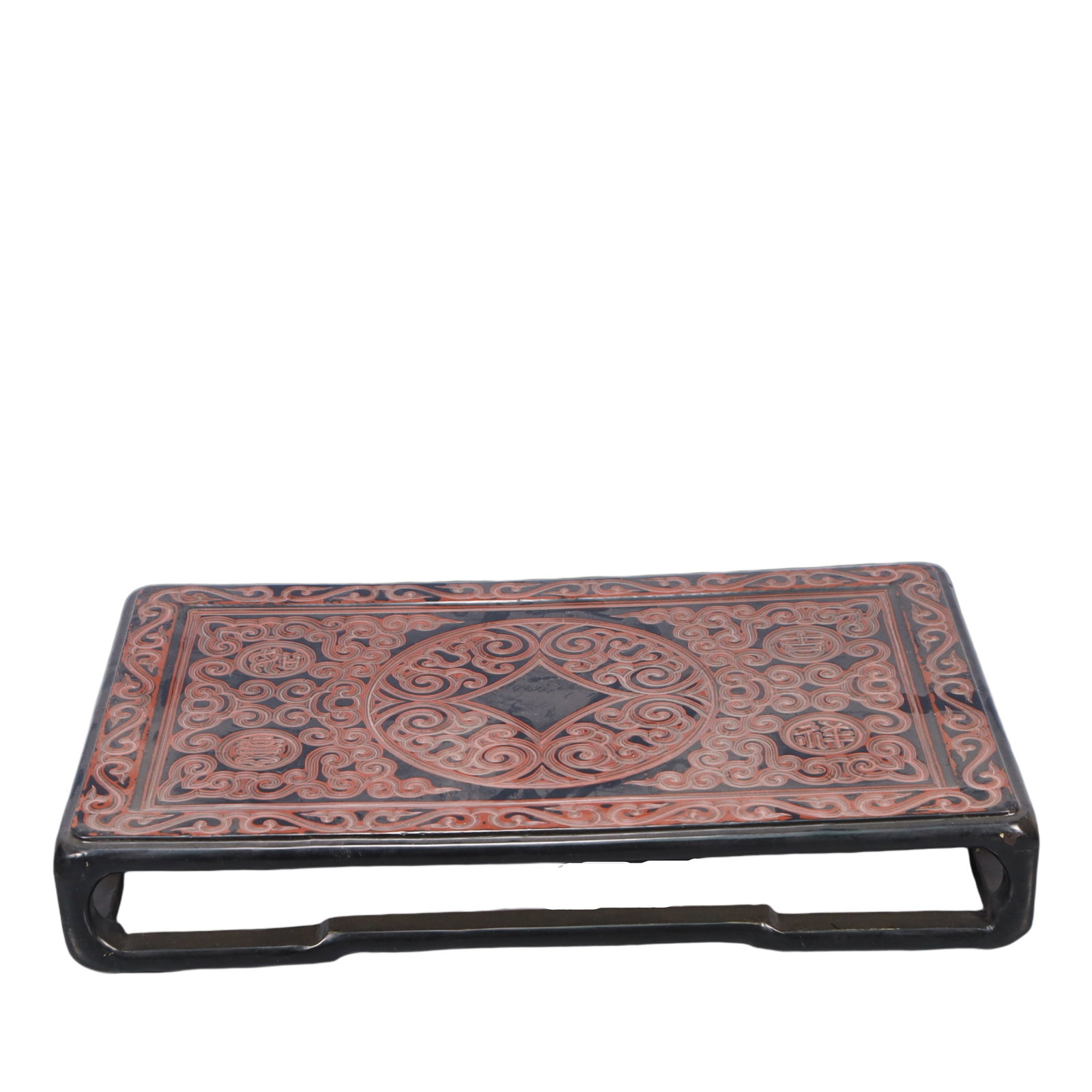A Rare Wooden Lacquer Painted Color Flower Pattern Table: A Rare Wooden Lacquer Painted Color Flower Pattern Table,Qing Dynasty, China,Qianlong Six-character Mark,Size:20.9inx13inx3.3in,Weight:1950g 