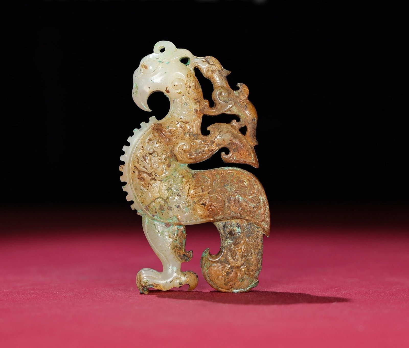 An Exquisite White Jade Phoenix Pendant: An Exquisite White Jade Phoenix Pendant,Qing Dynasty,China,Size:89mmx53mmx15mm,Weight:93g 白玉凤挂件,中国清代