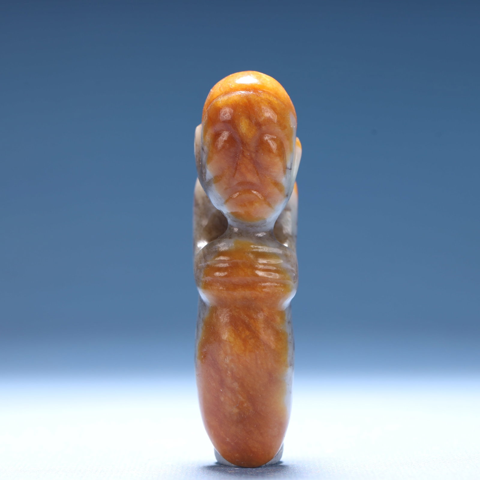 An Archaic Hongshan Culture Yellow Jade Figure Ornament: An Archaic Hongshan Culture Yellow Jade Figure Ornament,Ancient Time,China,Size:1.6inx0.8inx2.9in,Weight:77.9g 