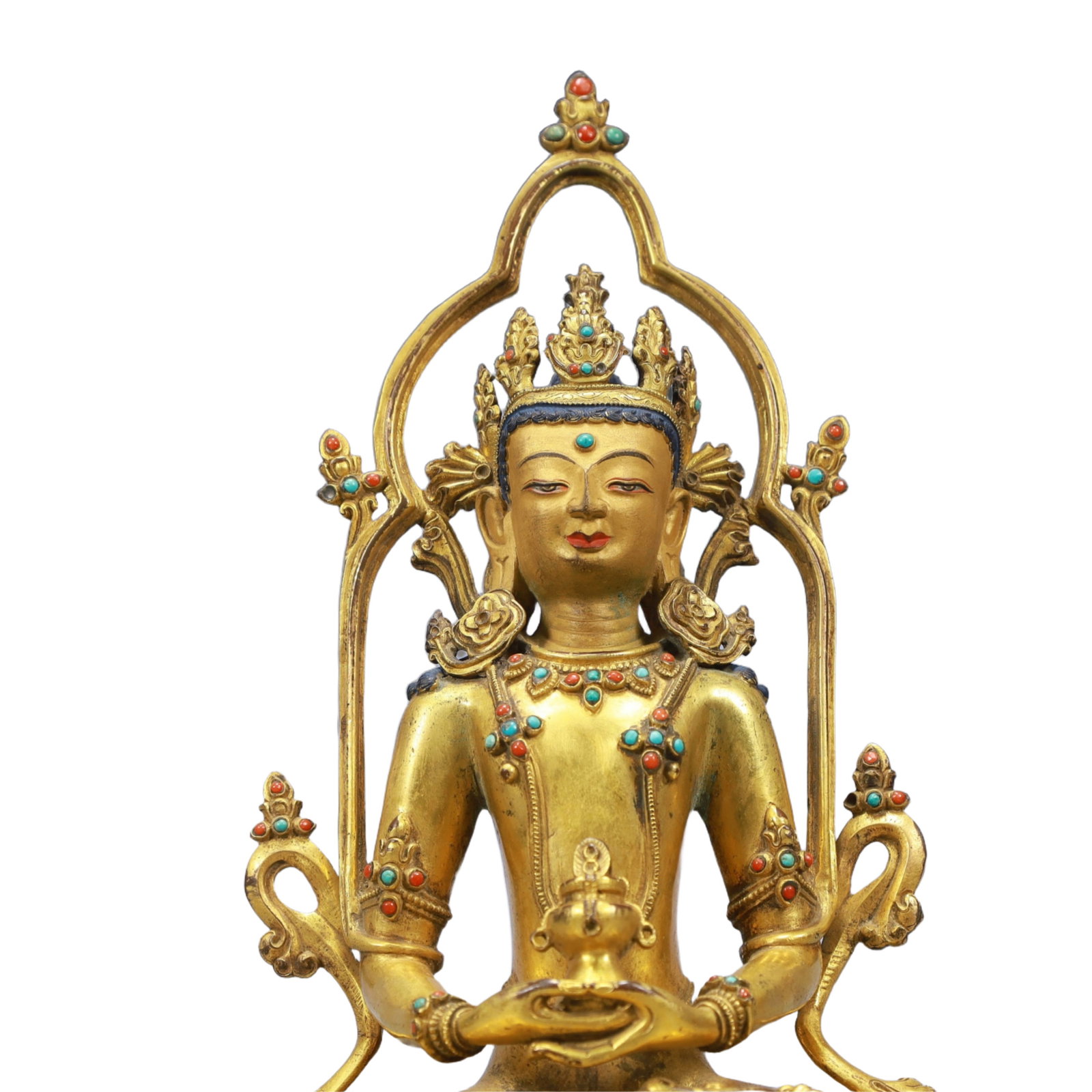 A Solemn Gilt Bronze Statue of Bodhisattva: A Solemn Gilt Bronze Statue of Bodhisattva,Ming Dynasty, China,Size:8.3inx5.1inx10.4in Weight:3350g 铜鎏金菩萨像,中国明代