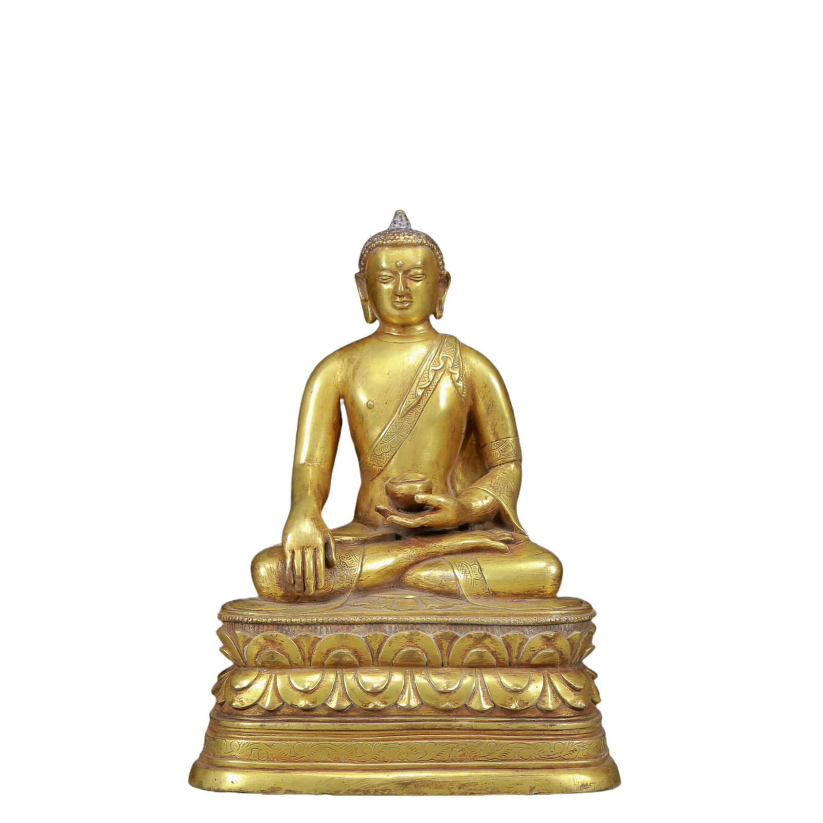 A Solemn Gilt Bronze Statue of Sakyamuni: A Solemn Gilt Bronze Statue of Sakyamuni,Ming Dynasty, China,Size:7.7inx5.1inx10.6in,Weight:4855g 铜鎏金释迦摩尼像，明代