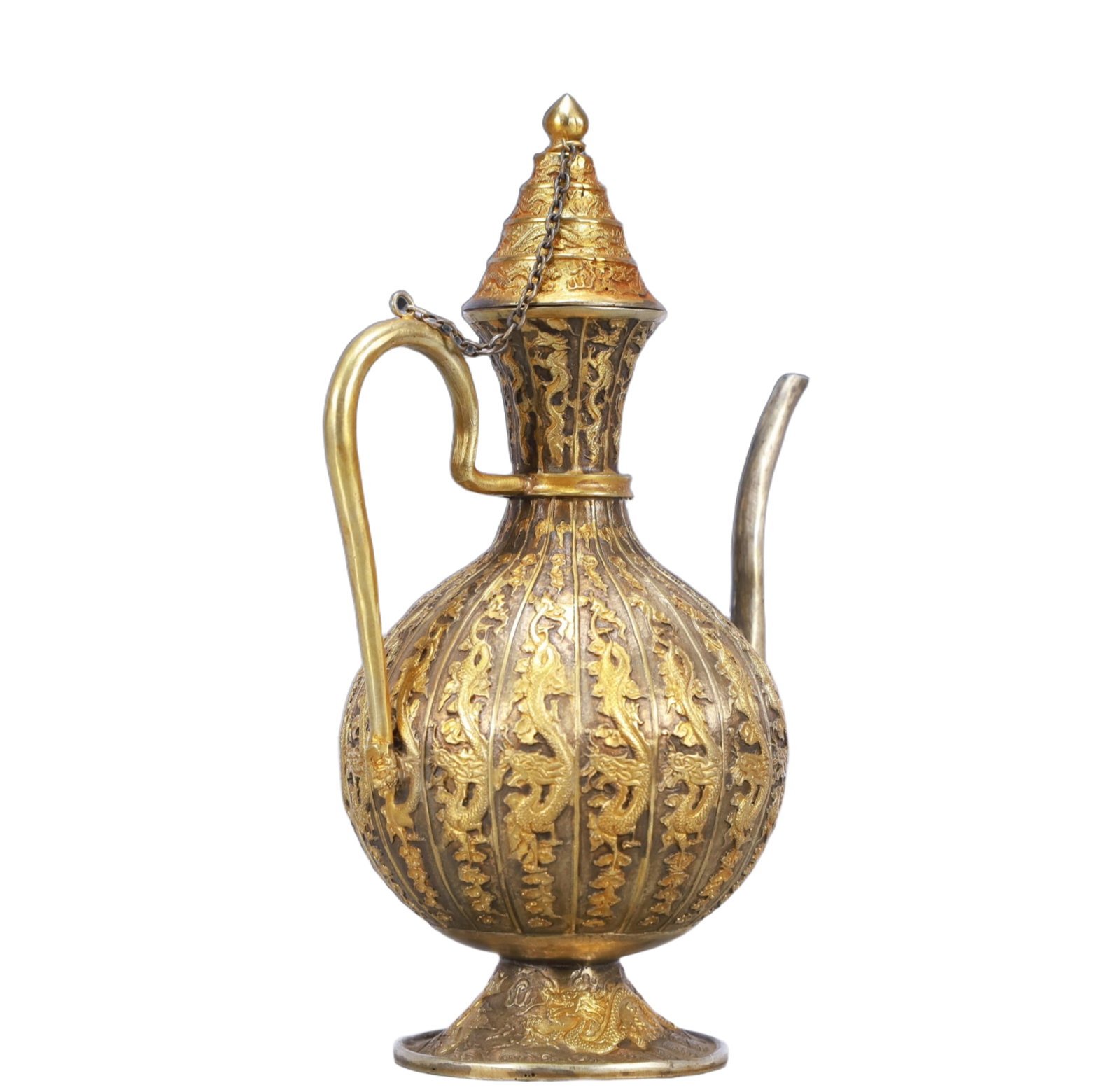 A Rare Gilt Silver Dragon Pattern Ewer - 2