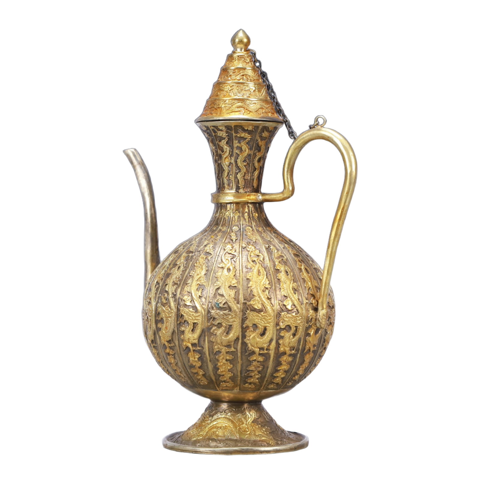 A Rare Gilt Silver Dragon Pattern Ewer - 4
