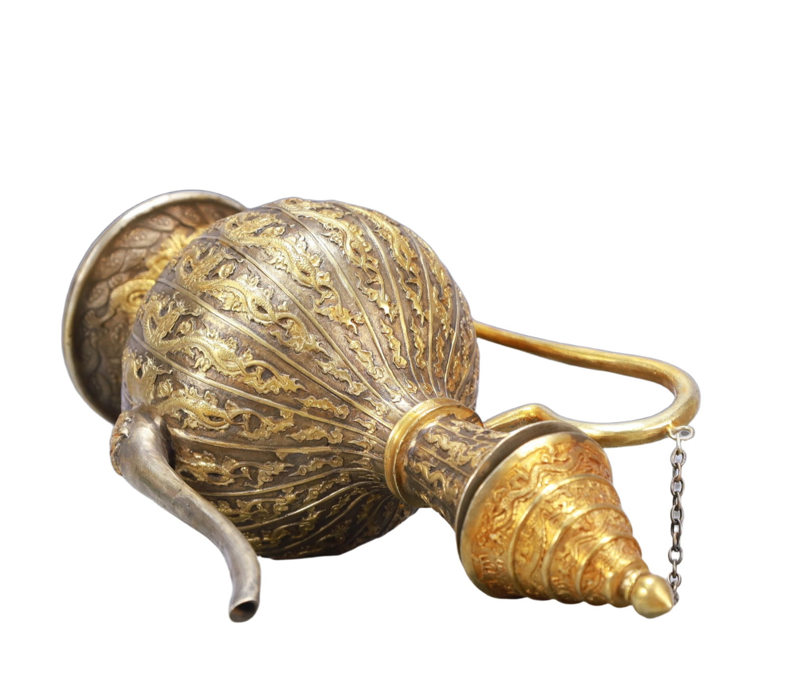 A Rare Gilt Silver Dragon Pattern Ewer - 7