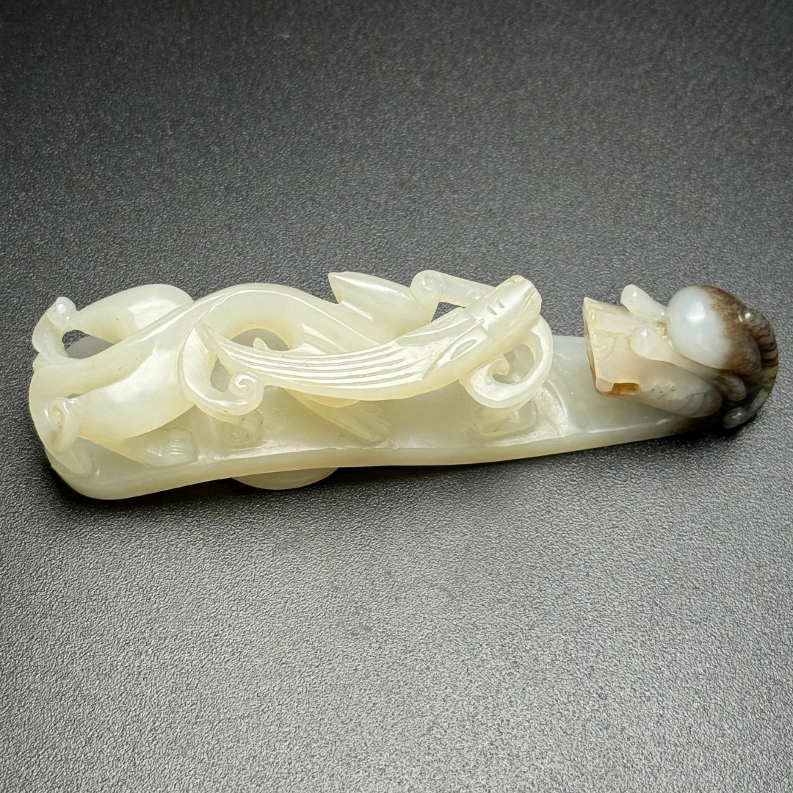 An Exquisite White Jade Dragon Pattern Hook - 6