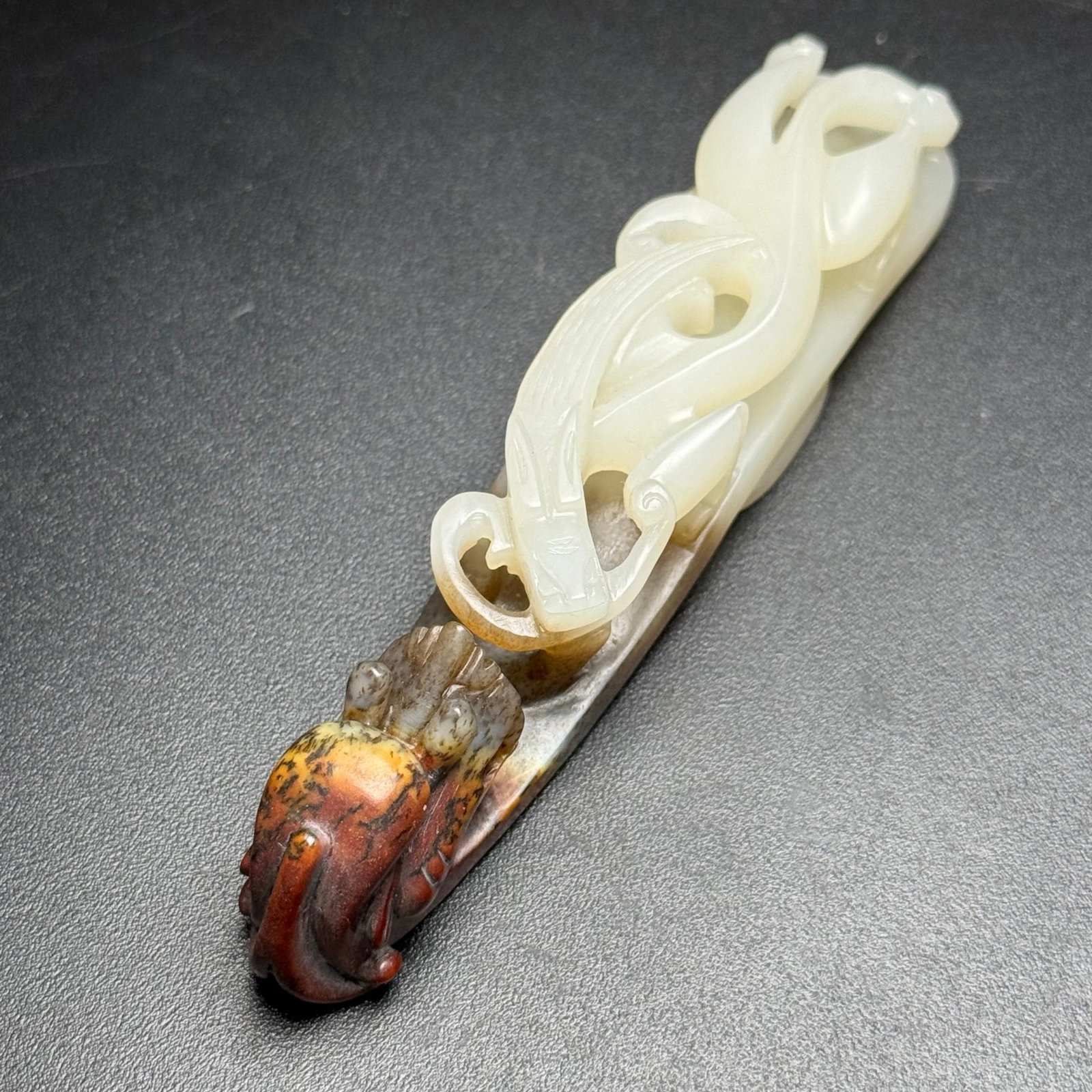An Exquisite White Jade Dragon Pattern Hook - 6
