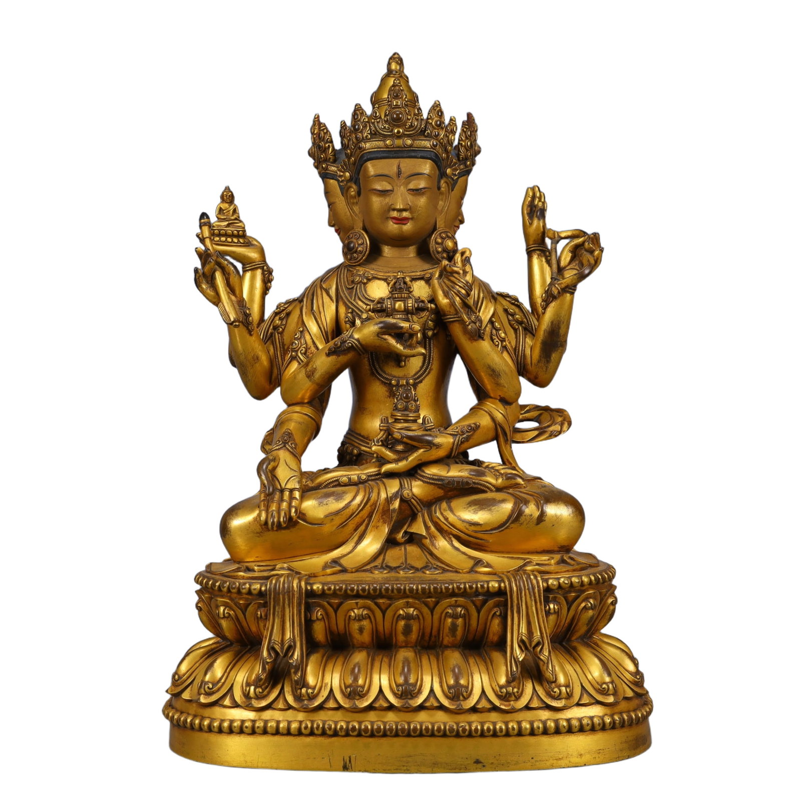 A Solemn Gilt Bronze Statue of Gautama’s Mother: A Solemn Gilt Bronze Statue of Gautama’s Mother,Qing Dynasty, China,Size:9.1inx5.9inx14.6in,Weight:6200g 铜鎏金佛母像,中国清代