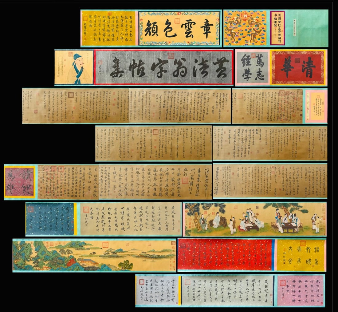 A Chinese Hand Scroll Ink Calligraphy on Silk,Huang Tingjian: A Chinese Hand Scroll Ink Calligraphy on Silk,Huang Tingjian,Size:(Without frame)429.1inx17.7in,(Total)1189in 一幅中国水墨绢本书法手&#