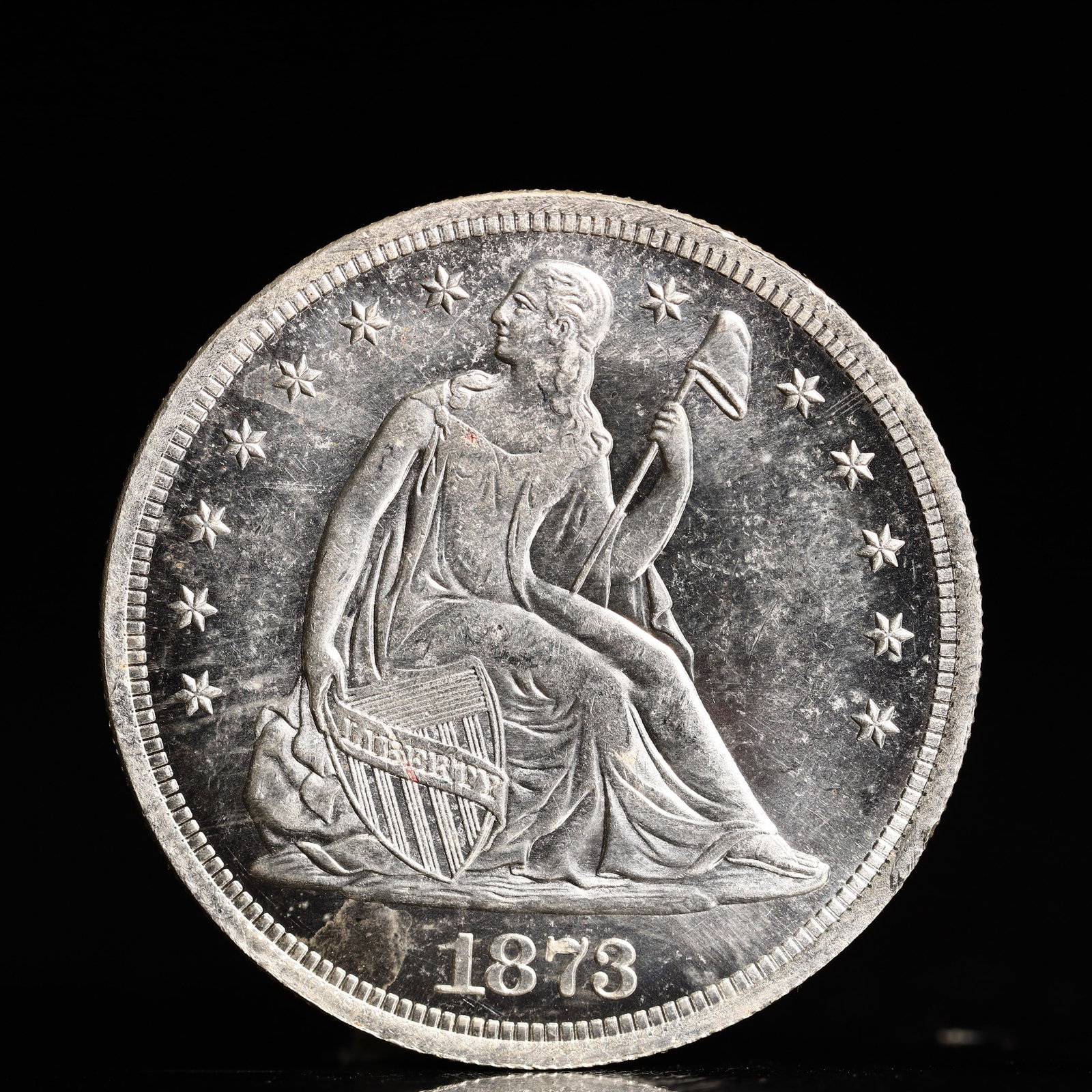 USA One Dollar 1873 Coin: American coin. IN GOD WE TRUST / LIBERTY / 1873 / UNITED STATES OF AMERICA / ONE DOL. Mint Mark: S.Weight:26.9g.