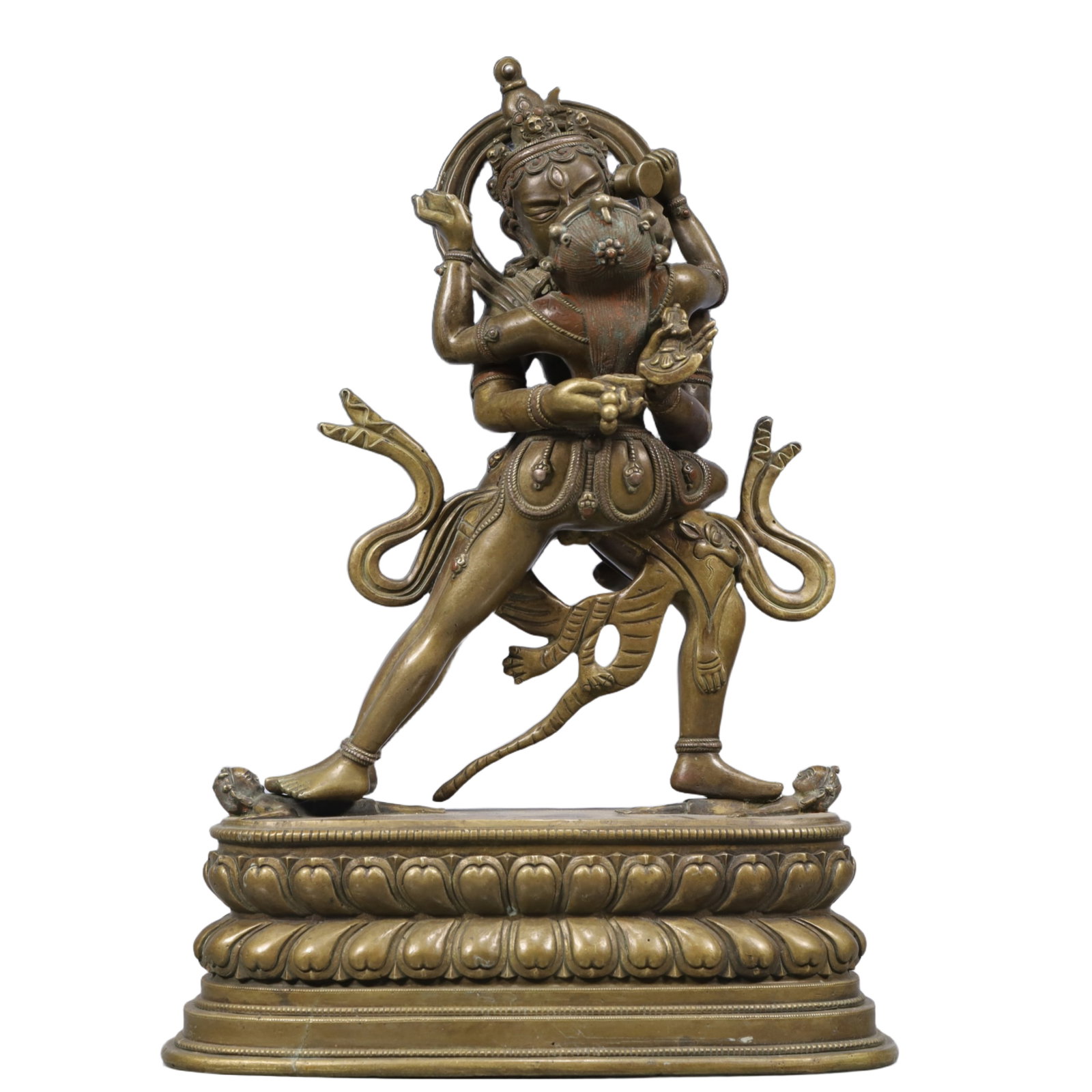 A Solemn Gilt Bronze Statue of Chakrasamvara, With Inscription: A Solemn Gilt Bronze Statue of Chakrasamvara, With Inscription, Qing Dynasty, China, Size:9.1inx3.7inx13.4in, Weight:4000g 铜鎏金胜乐金刚像,带&
