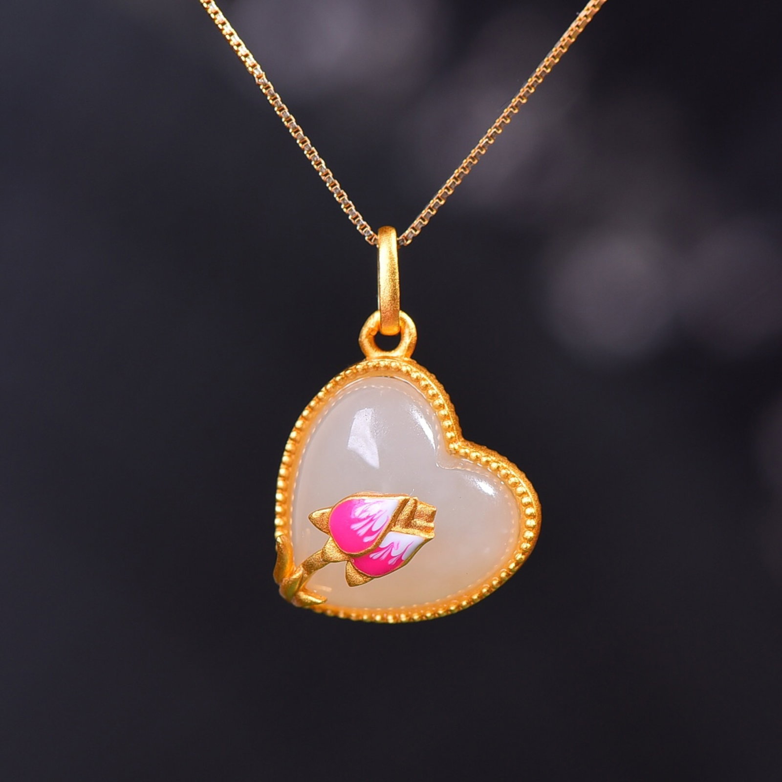 An Exquisite Sterling Silver-Gold Plated Inlaid White Jade Enamel Pendant: An Exquisite Sterling Silver-Gold Plated Inlaid White Jade Enamel Pendant,Size:14mmx14mm 纯银镀金镶白玉珐琅吊坠